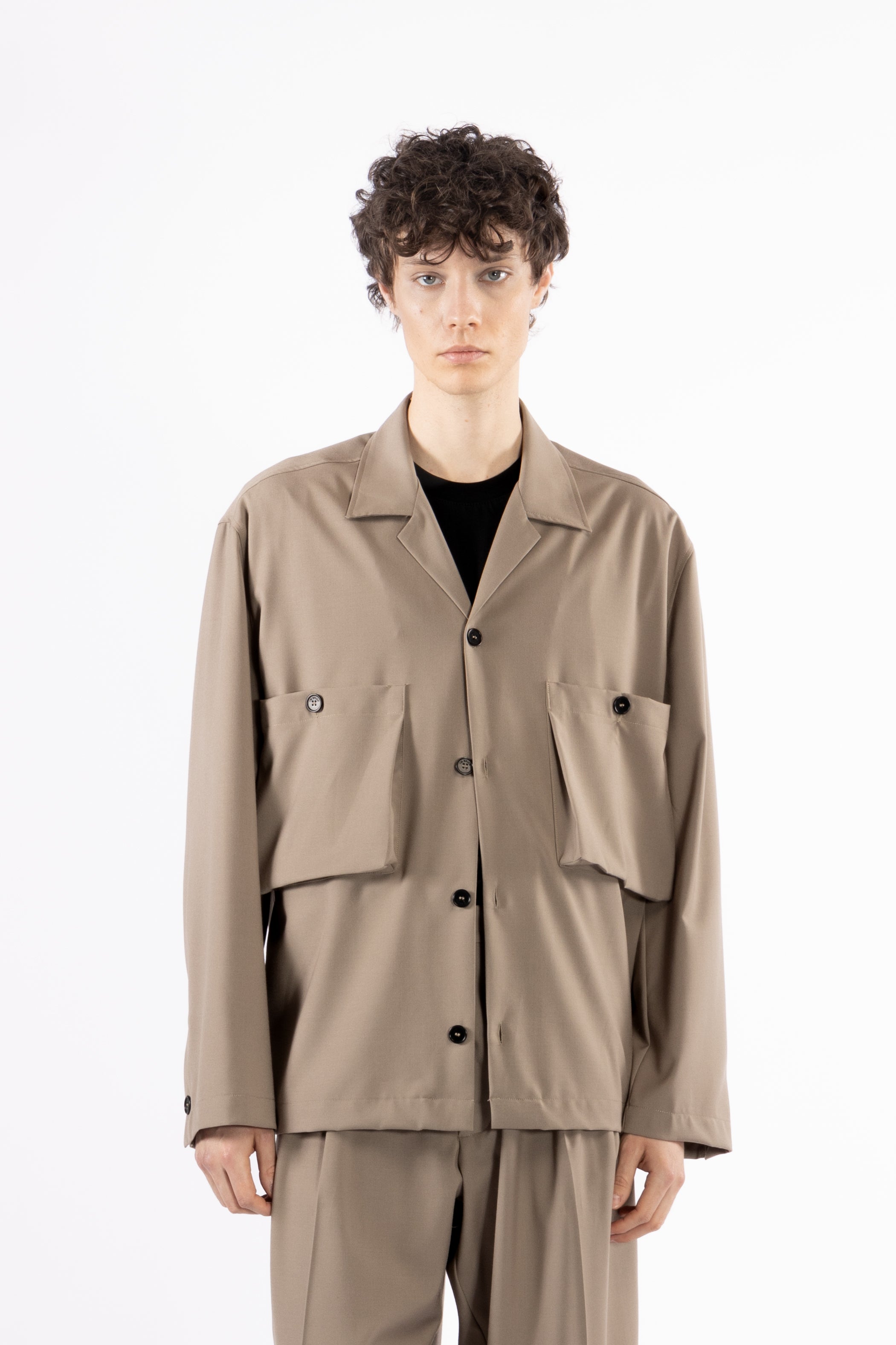 Camicia tasconi collo aperto - Taupe
