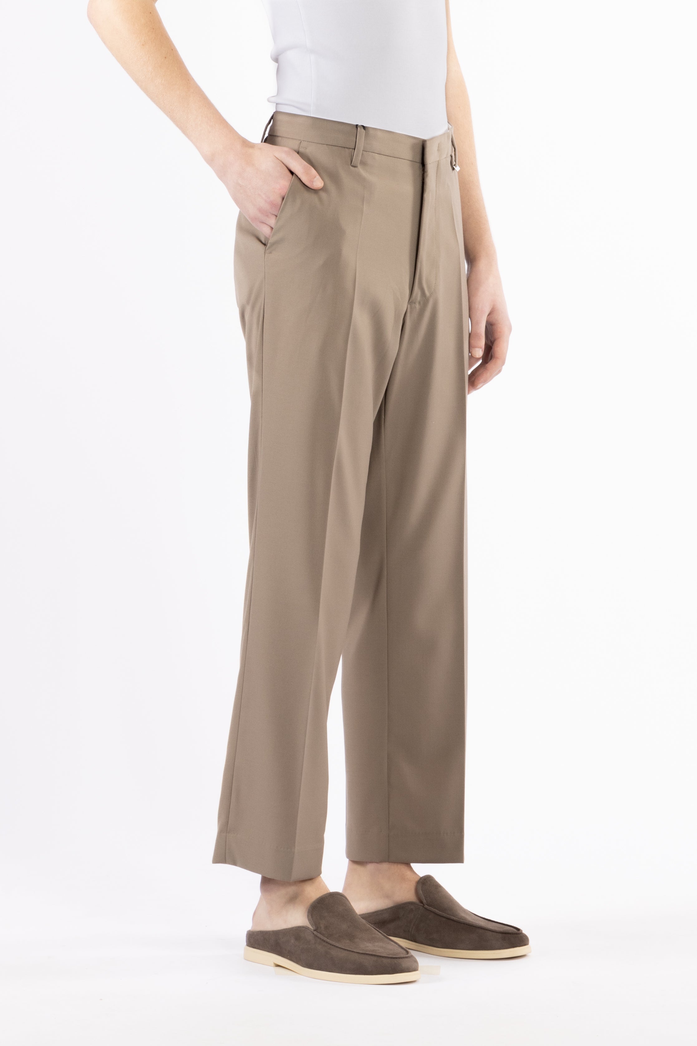 Pantalone gamba dritta crop fit - Taupe