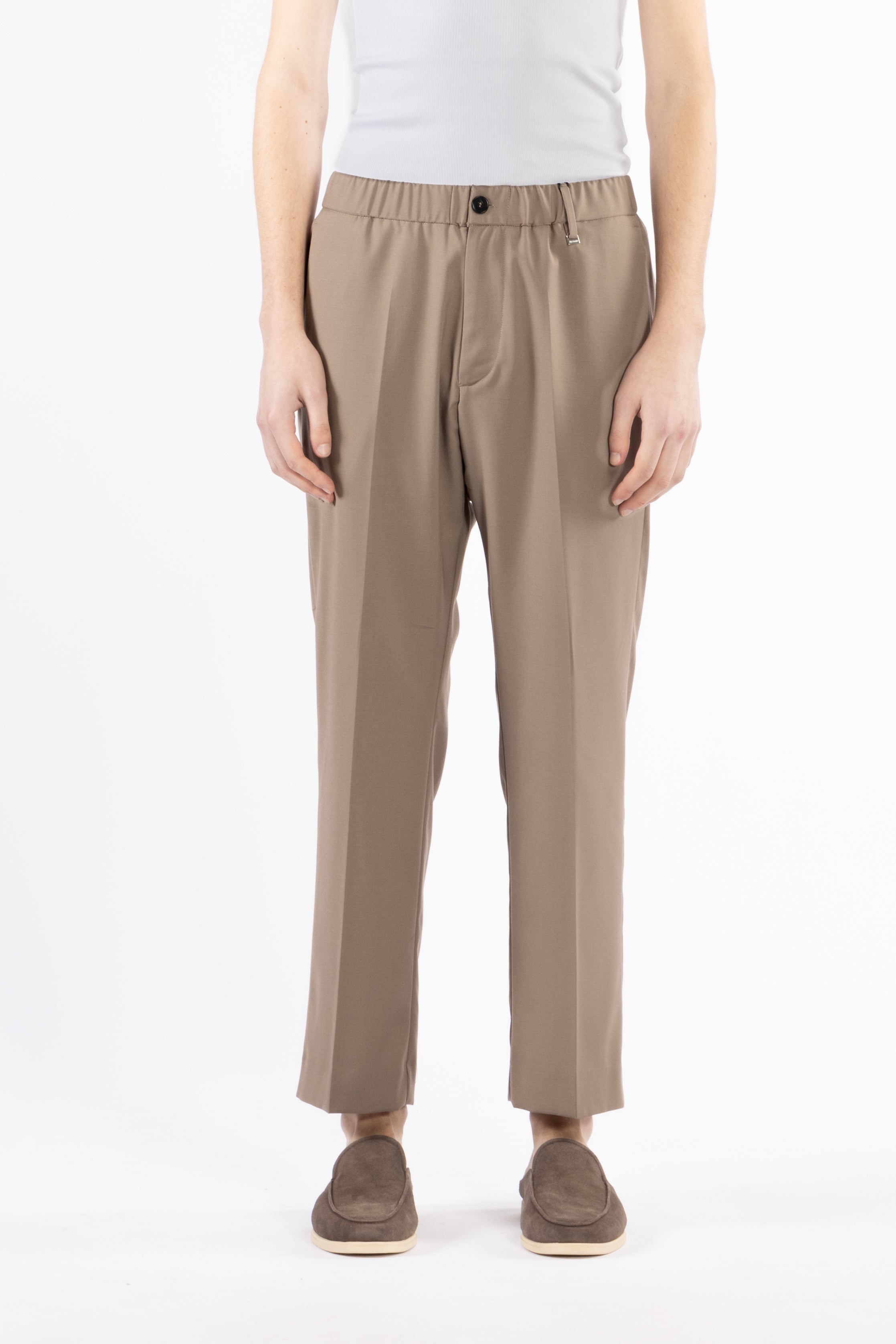 Pantalone gamba dritta con elastico - Taupe