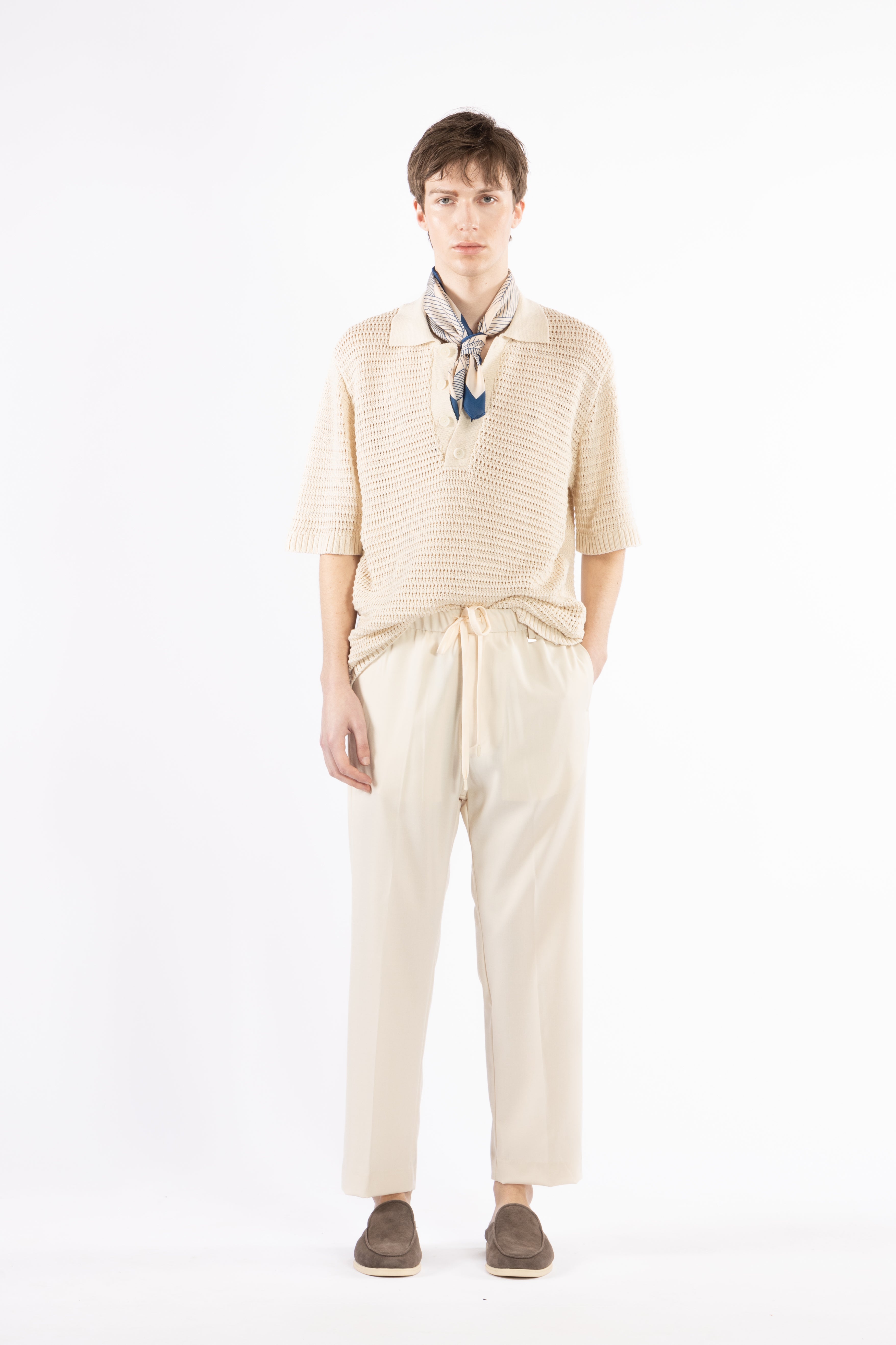 Polo crochet in maglia - Panna