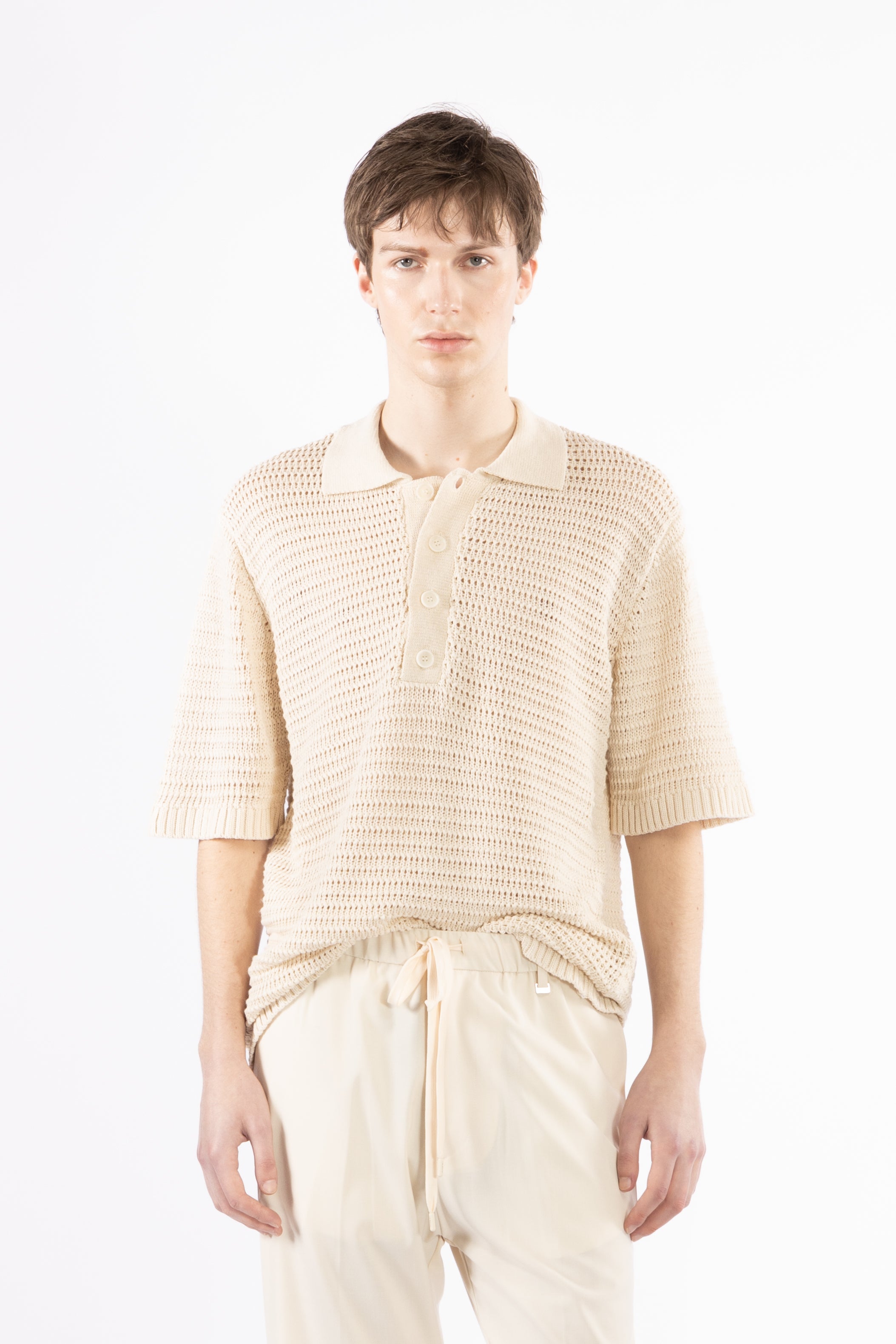 Polo crochet in maglia - Panna