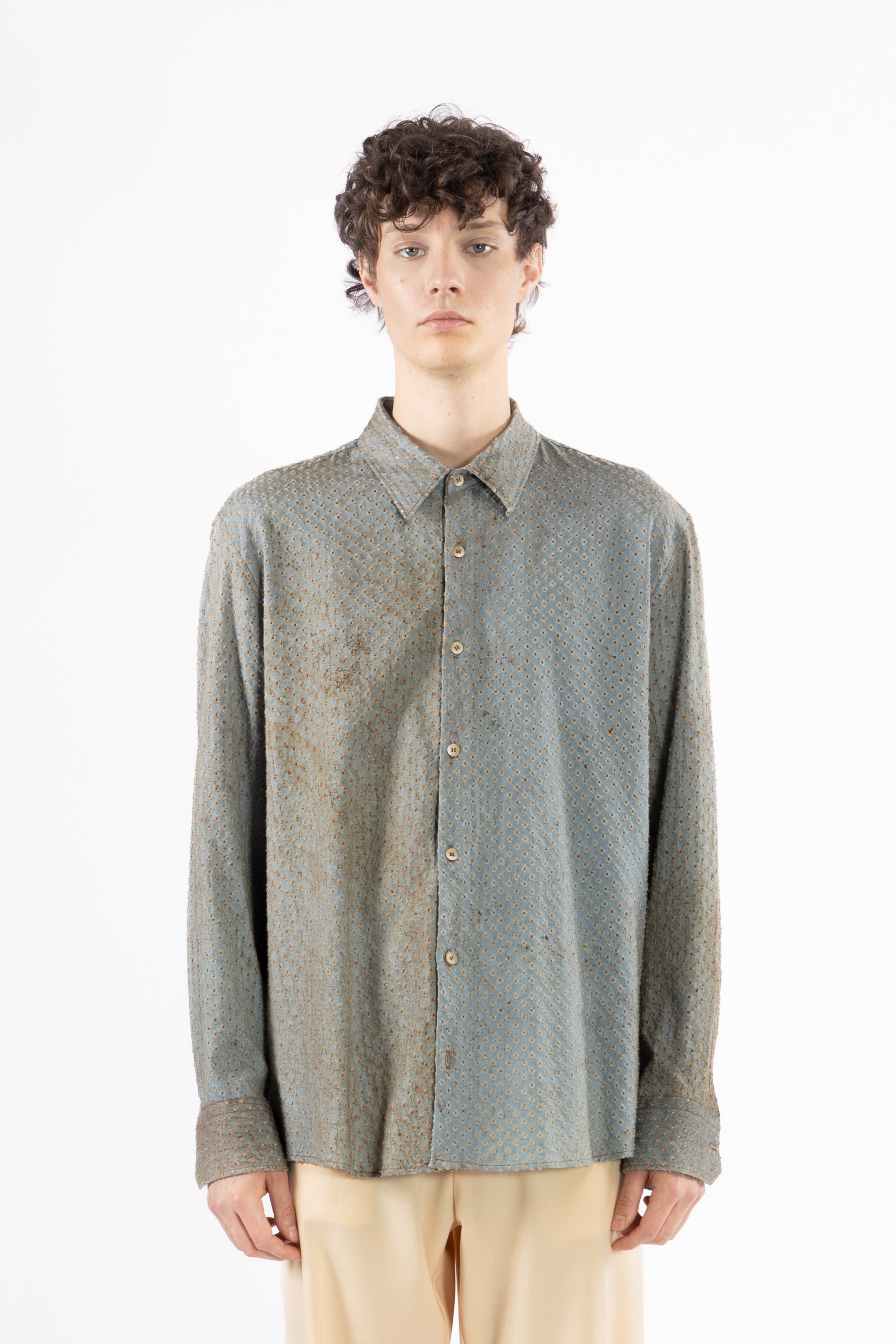 Camicia in cotone effetto denim vissuto