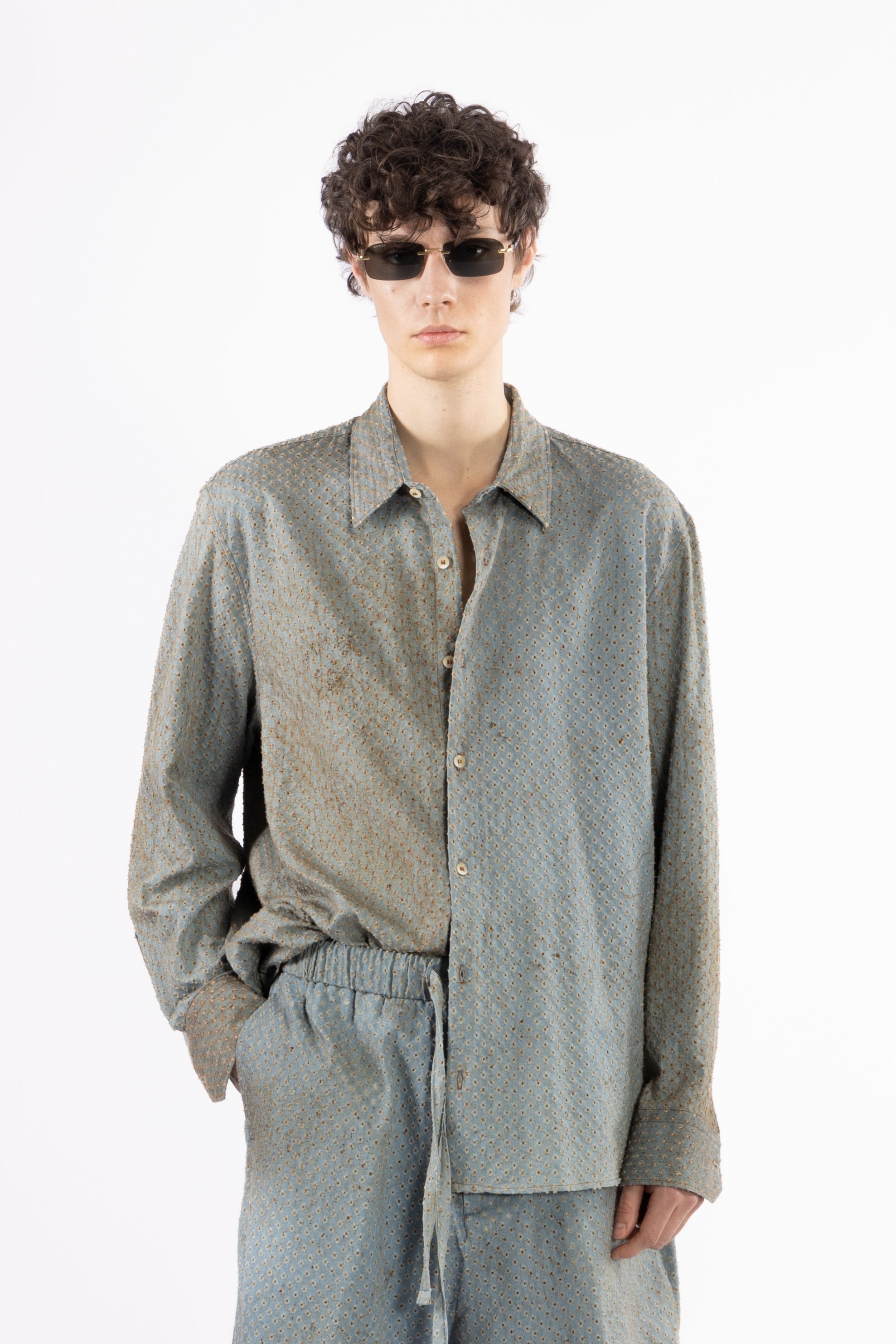 Camicia in cotone effetto denim vissuto