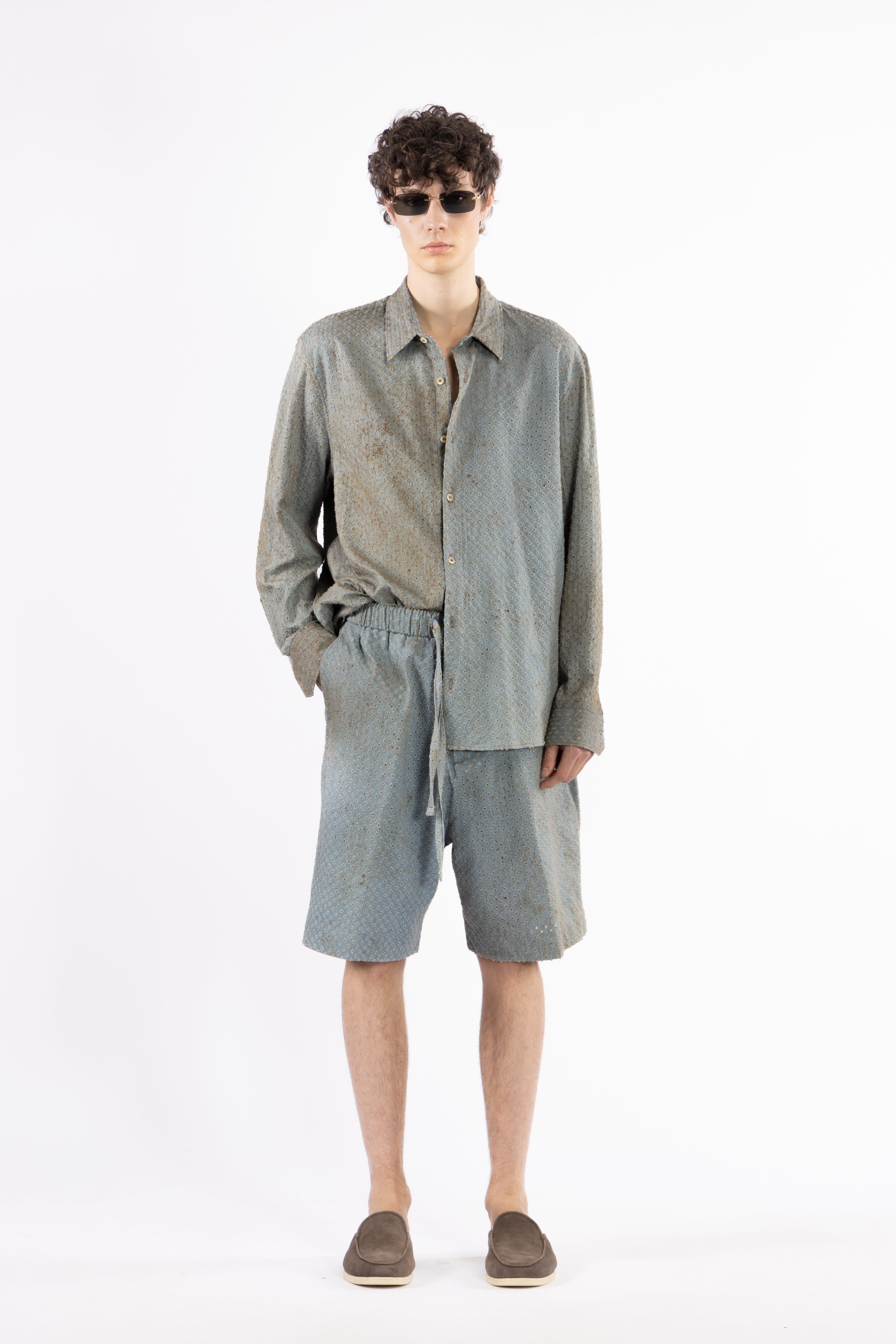 Bermuda in cotone effetto denim vissuto