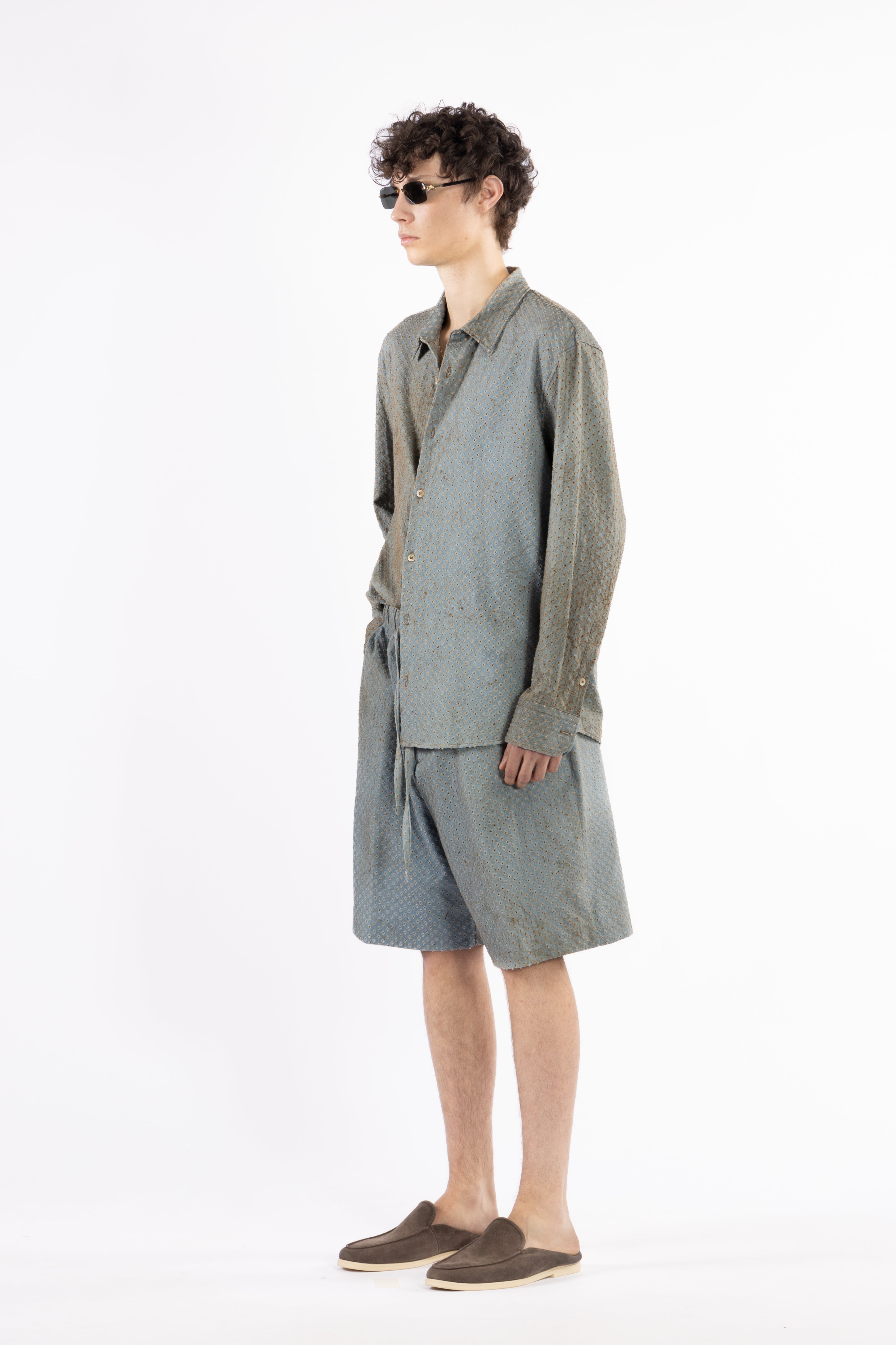 Camicia in cotone effetto denim vissuto