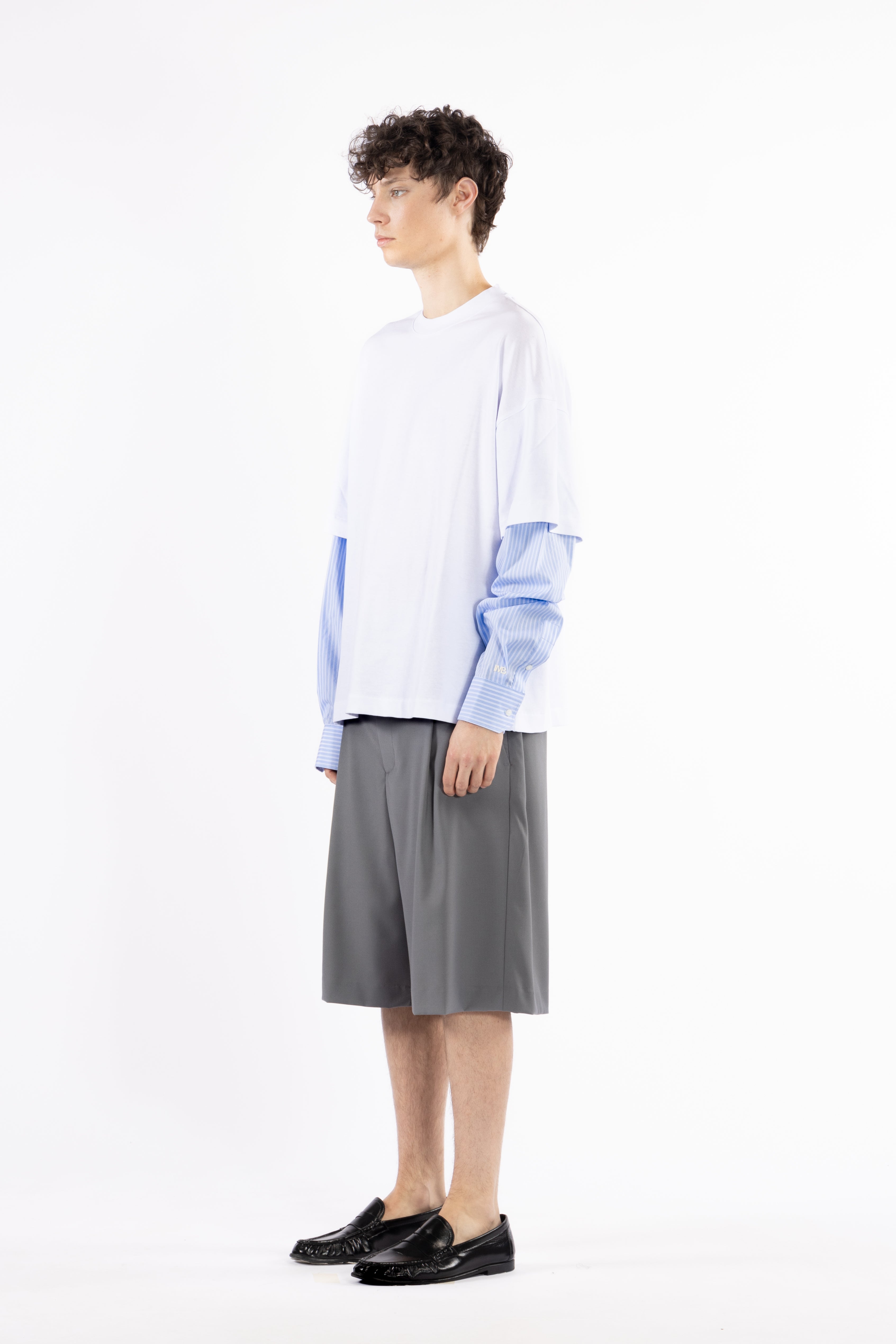 T-shirt in cotone doppia manica camicia - Bianco