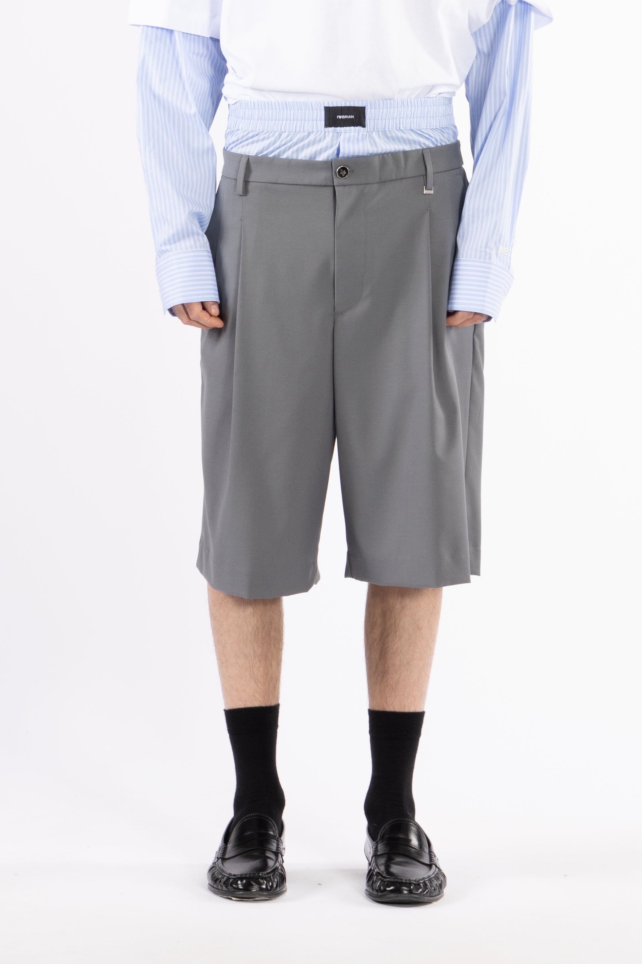 Bermuda oversize con elastico in cotone - Grigio