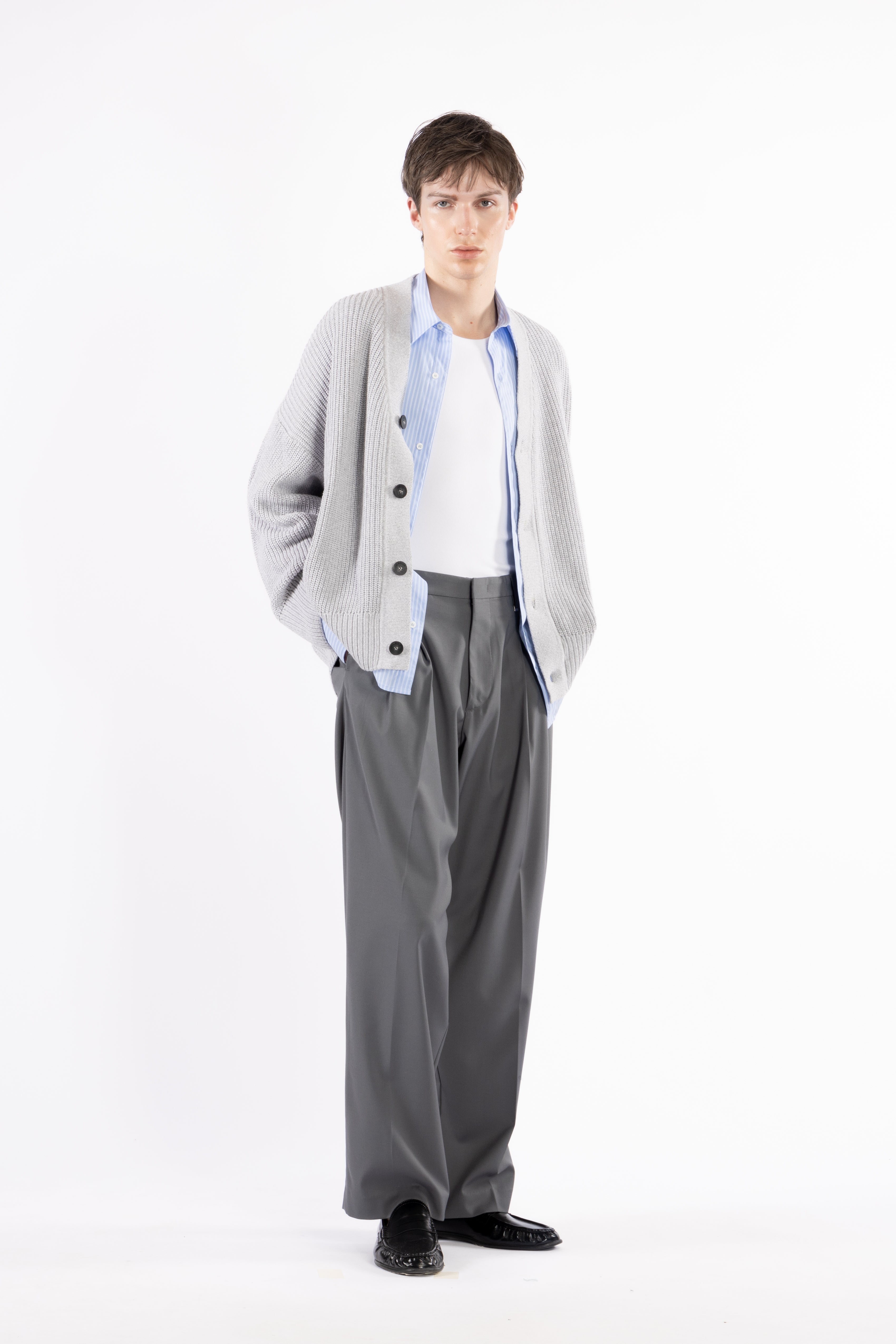 Cardigan in maglia con intarsio - Grigio
