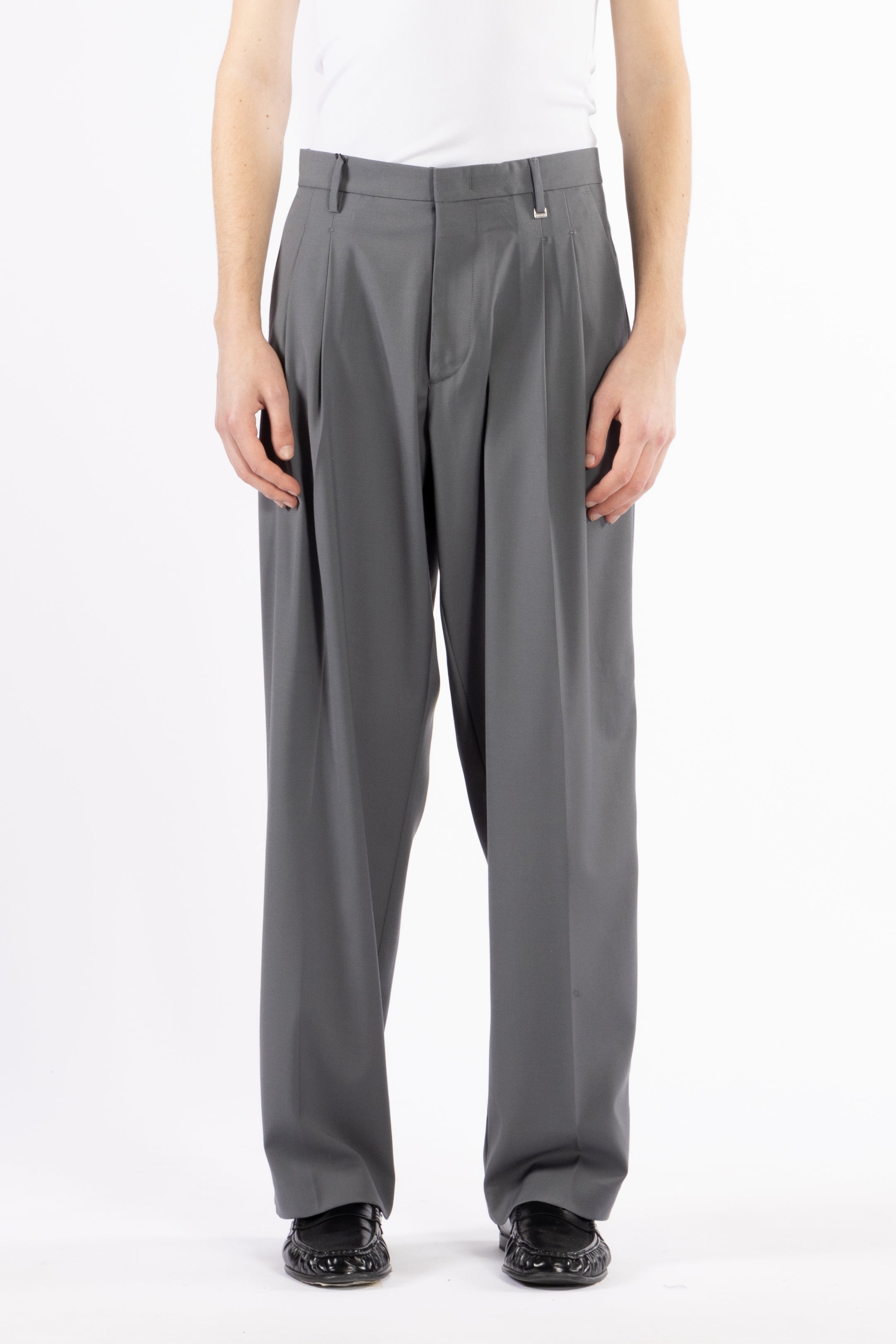 Pantalone fondo ampio con pinces - Grigio