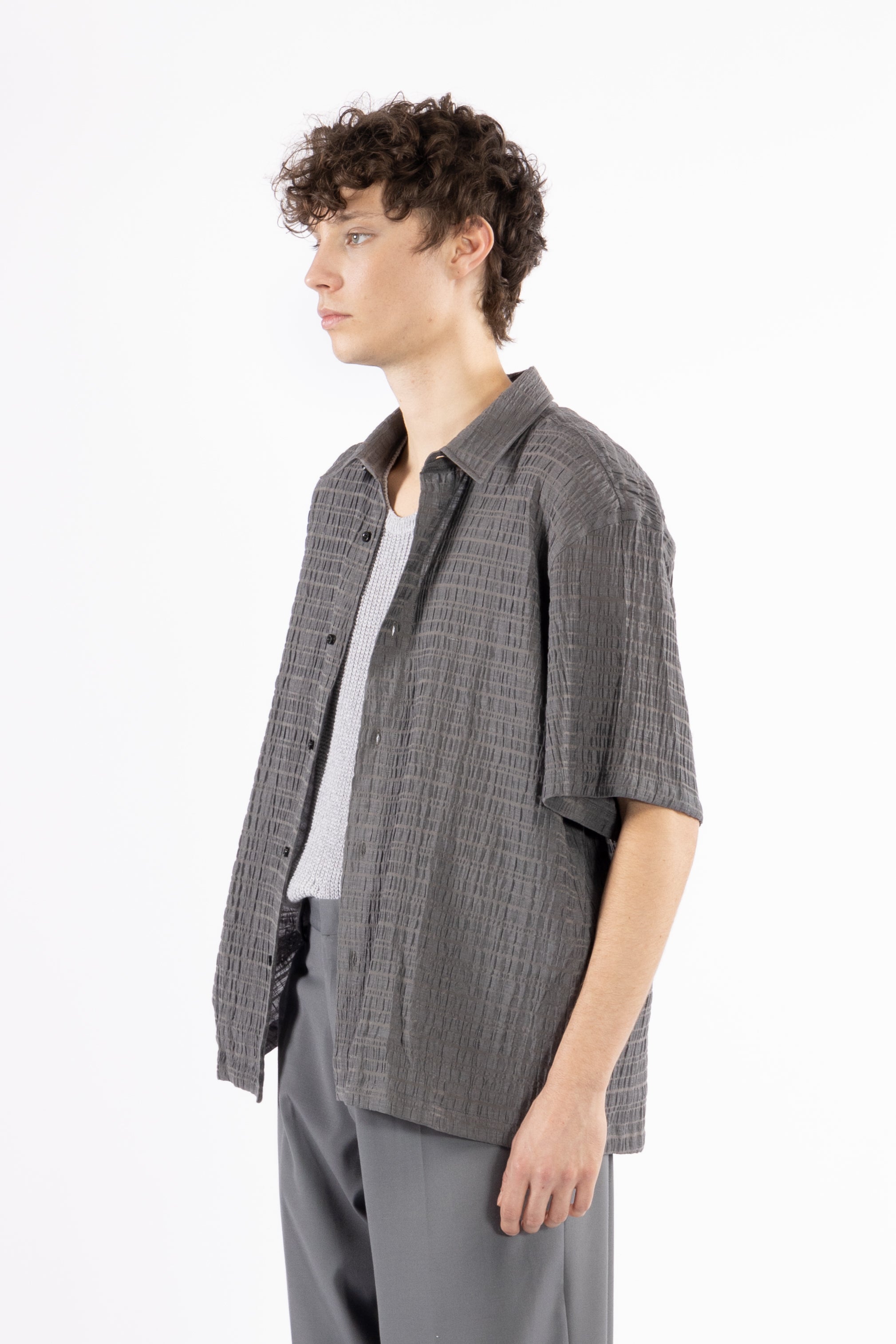 Camicia jacquard maniche corte - Grigio