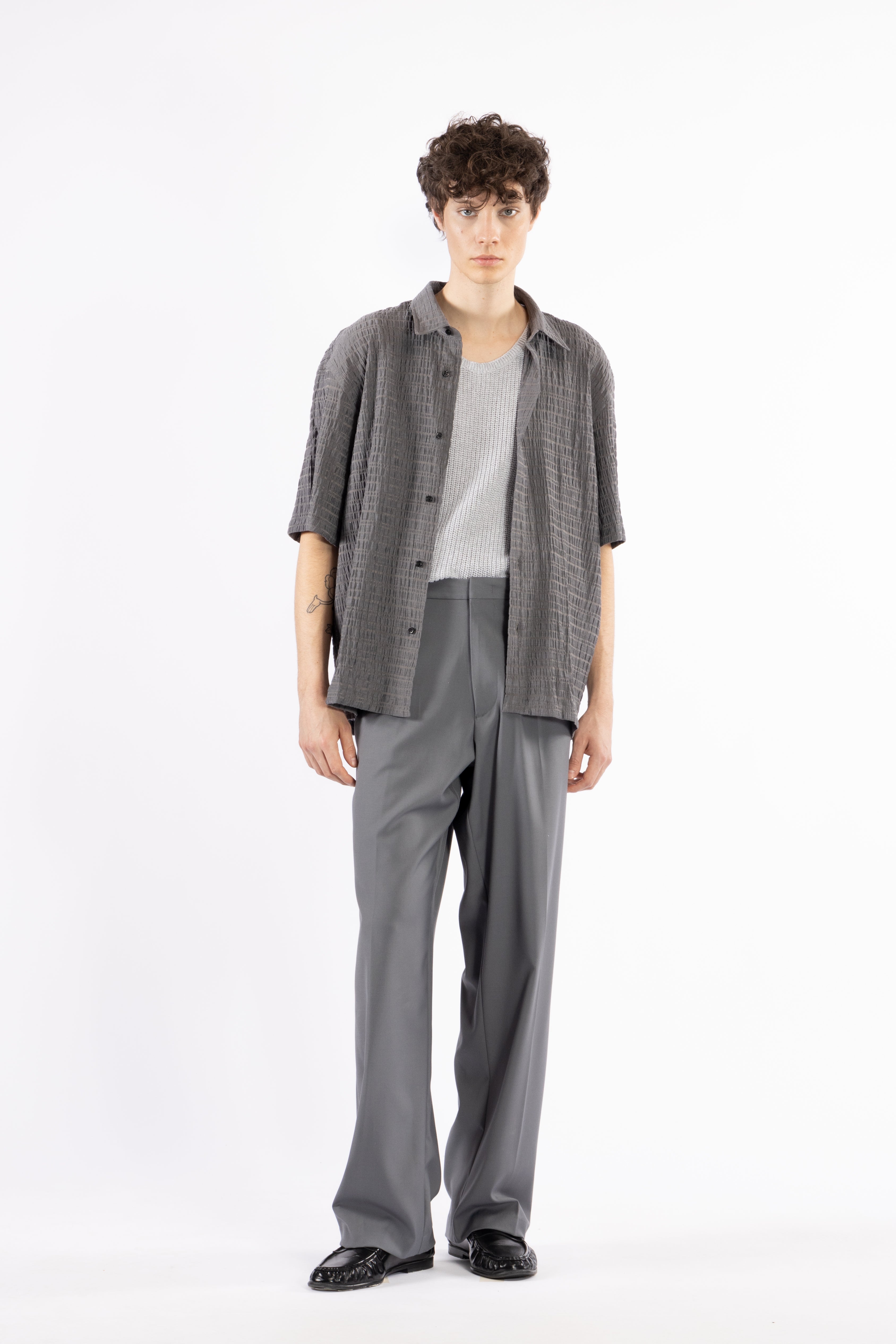 Camicia jacquard maniche corte - Grigio