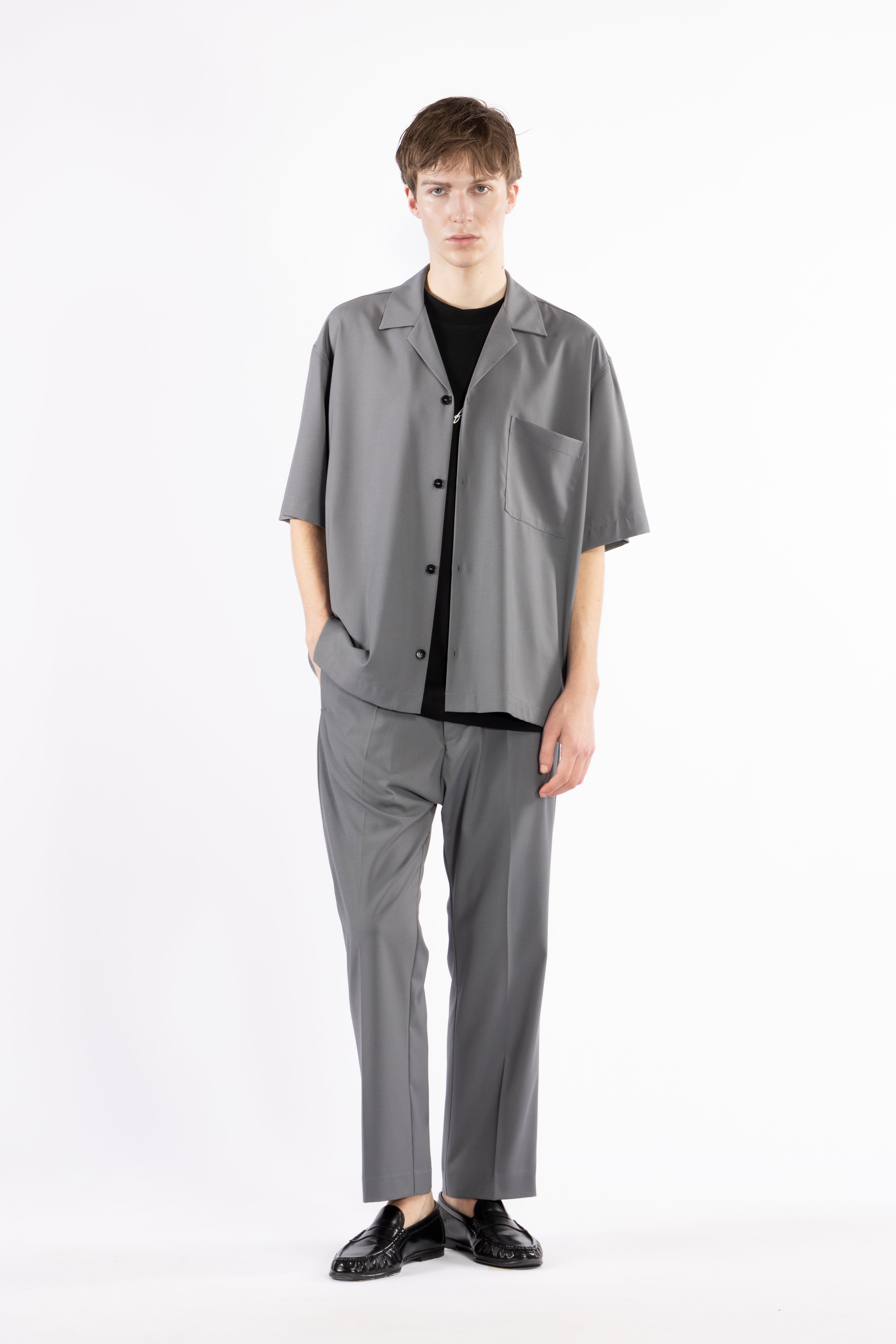 Camicia morbida collo aperto - Grigio