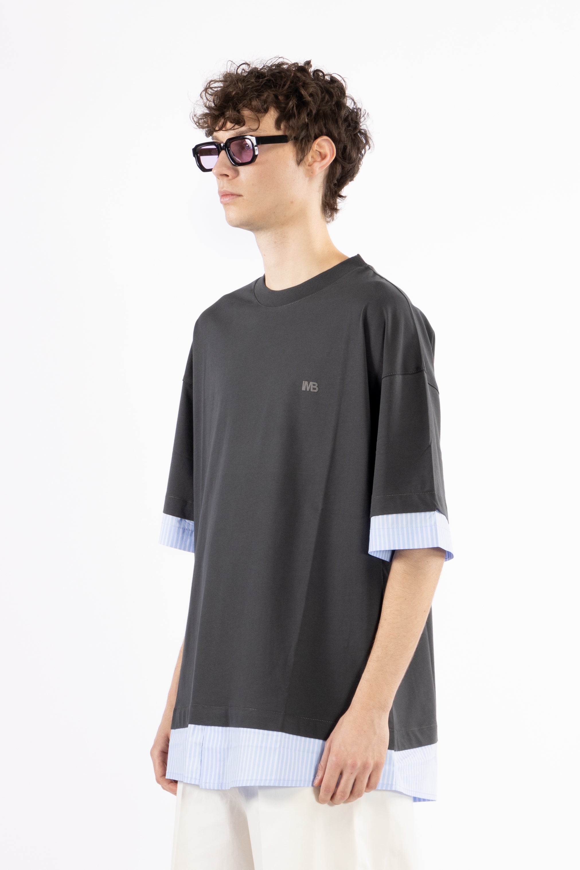 T-shirt in cotone a contrasto - Grigio