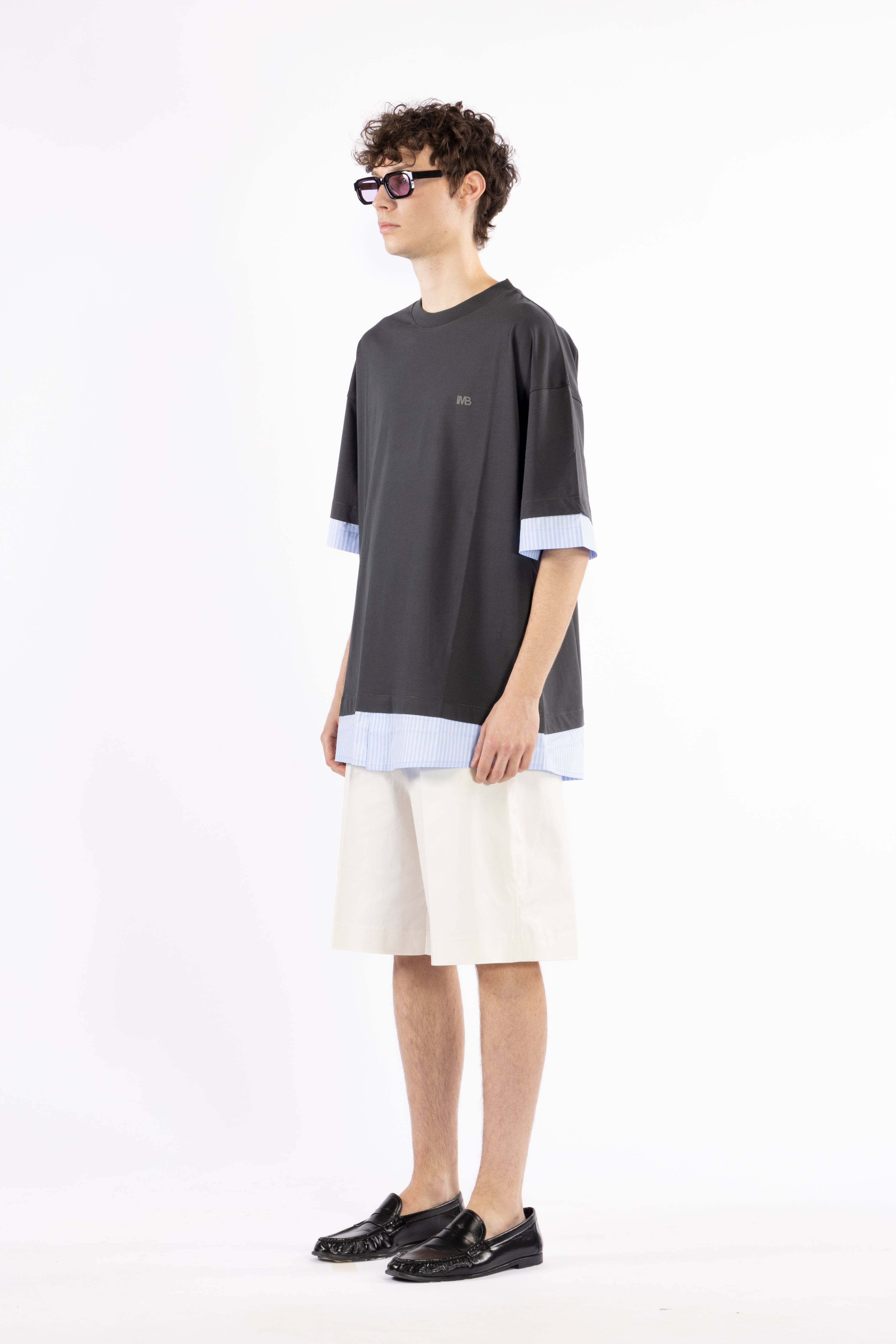 T-shirt in cotone a contrasto - Grigio