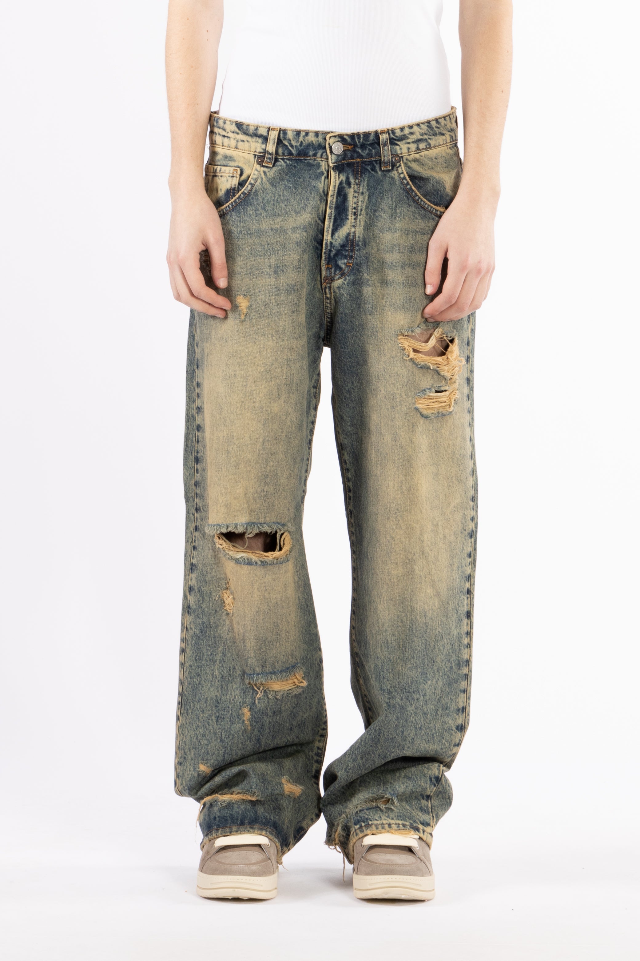 Jeans gamba ampia effetto slavato