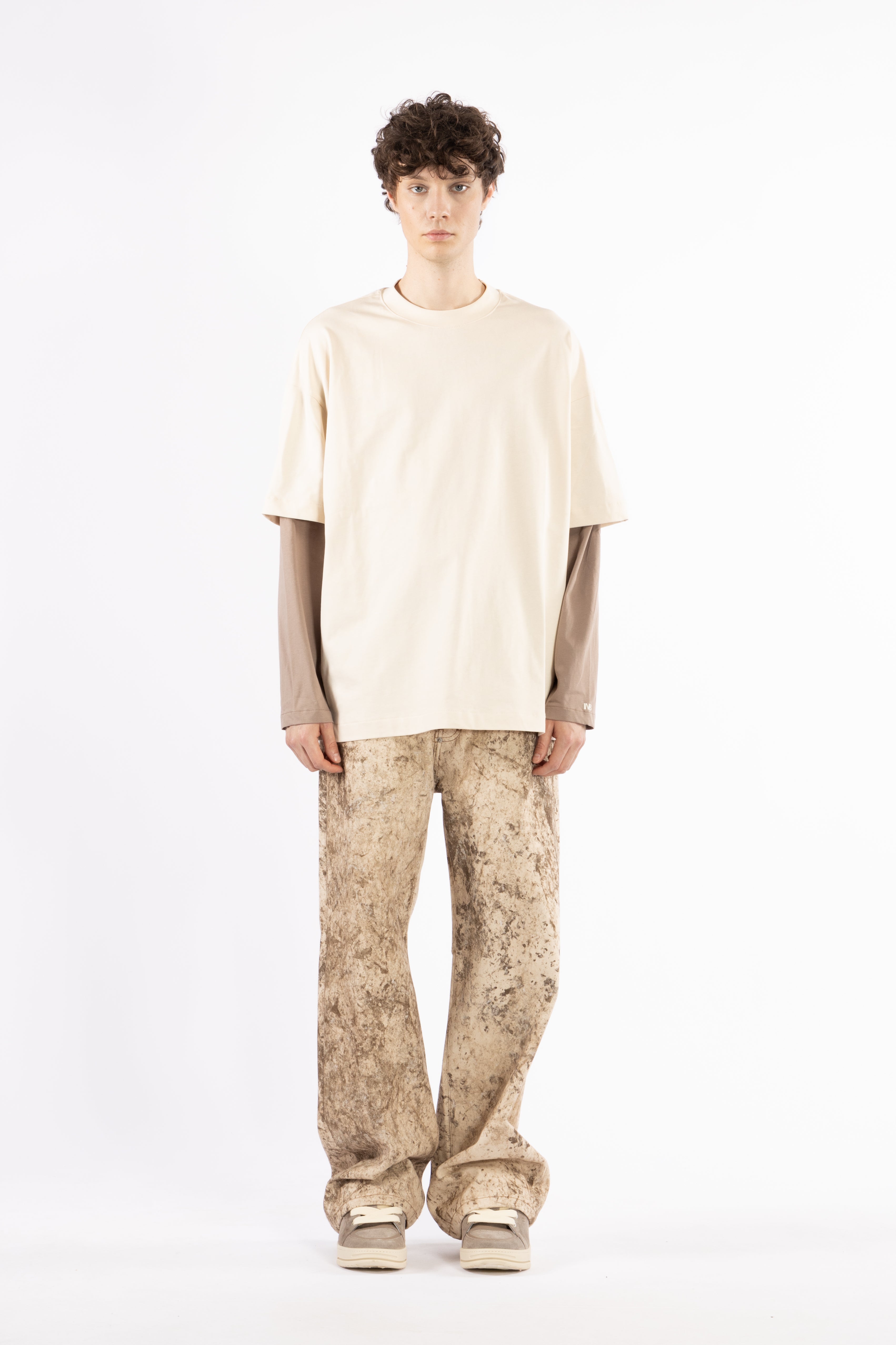 T-shirt in cotone doppia manica - Panna