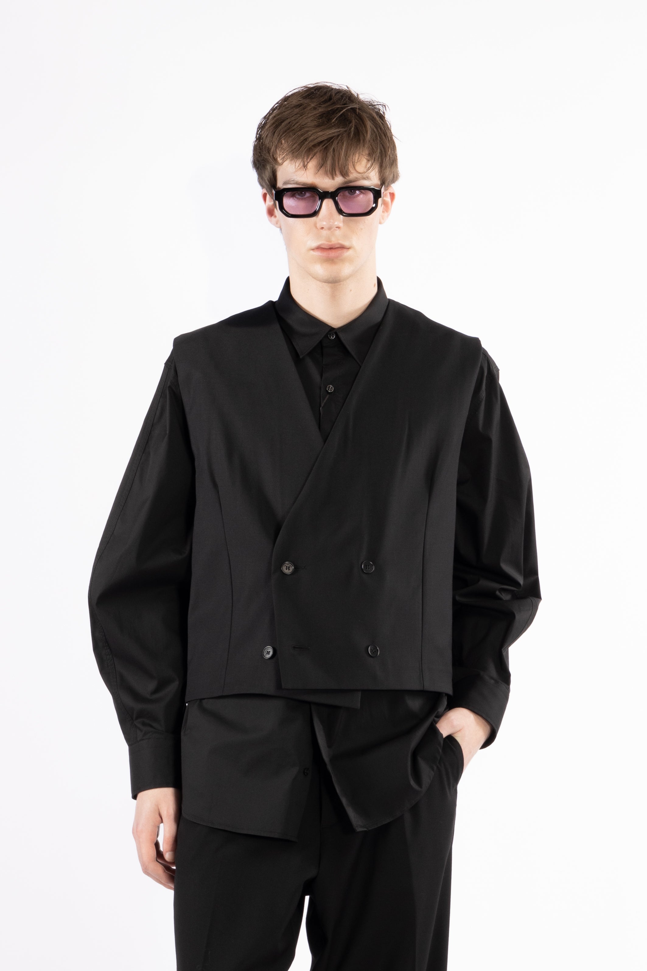 Giacca gilet senza maniche misto lana - Nero