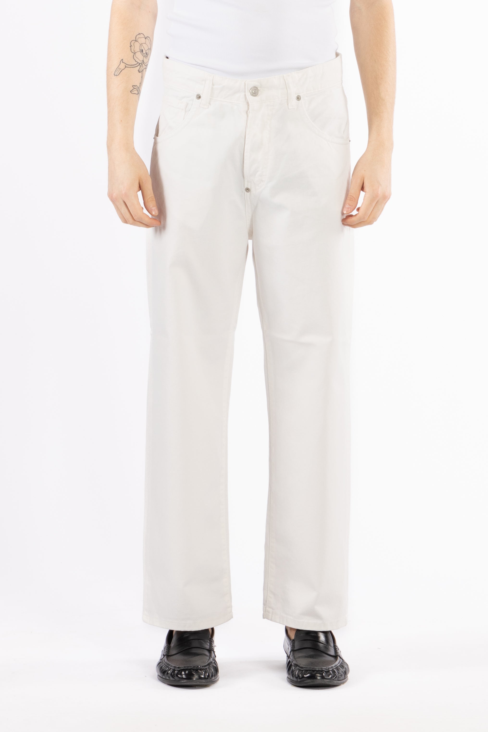 Jeans in cotone denim crop fit - Panna