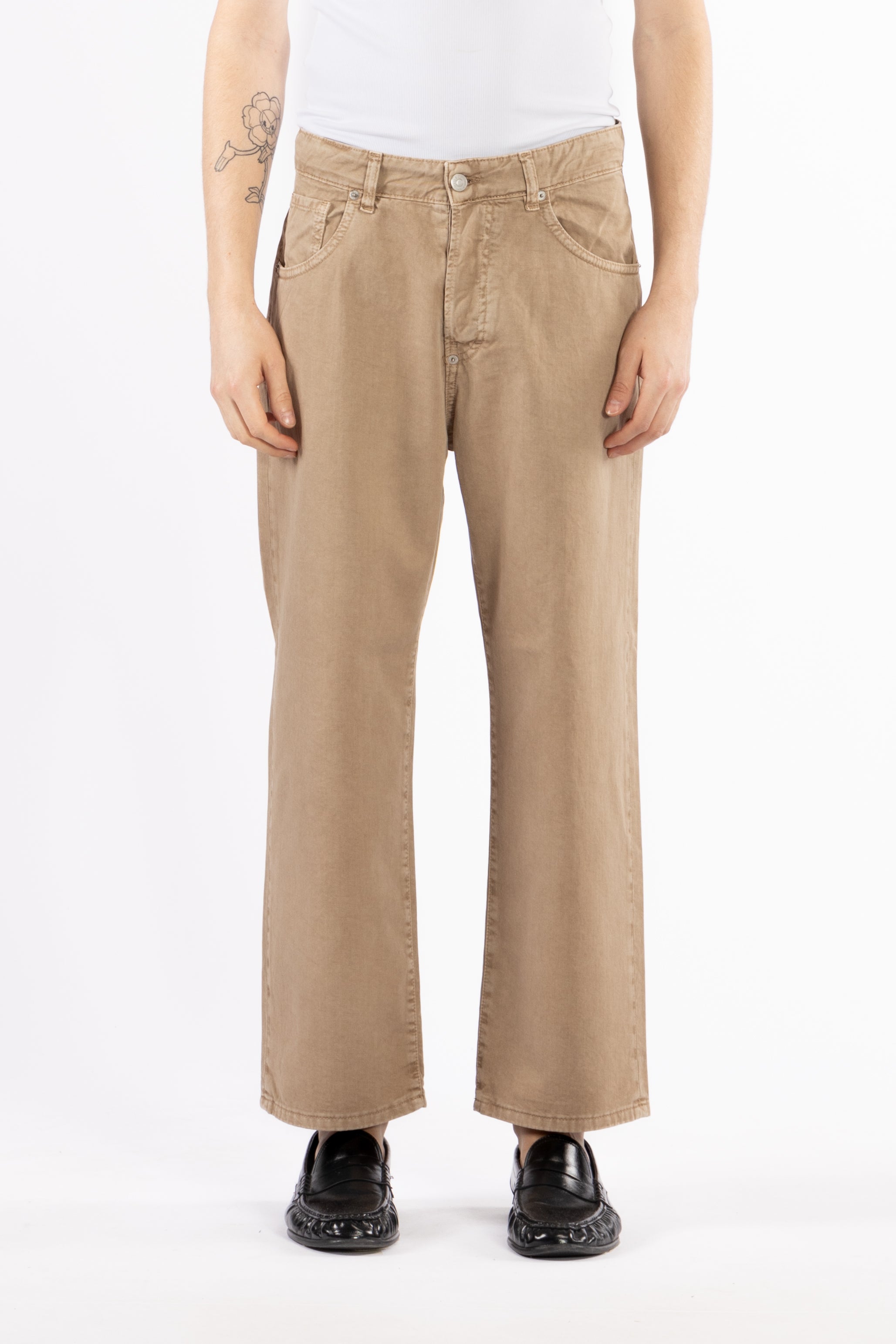 Jeans in cotone denim crop fit - Beige