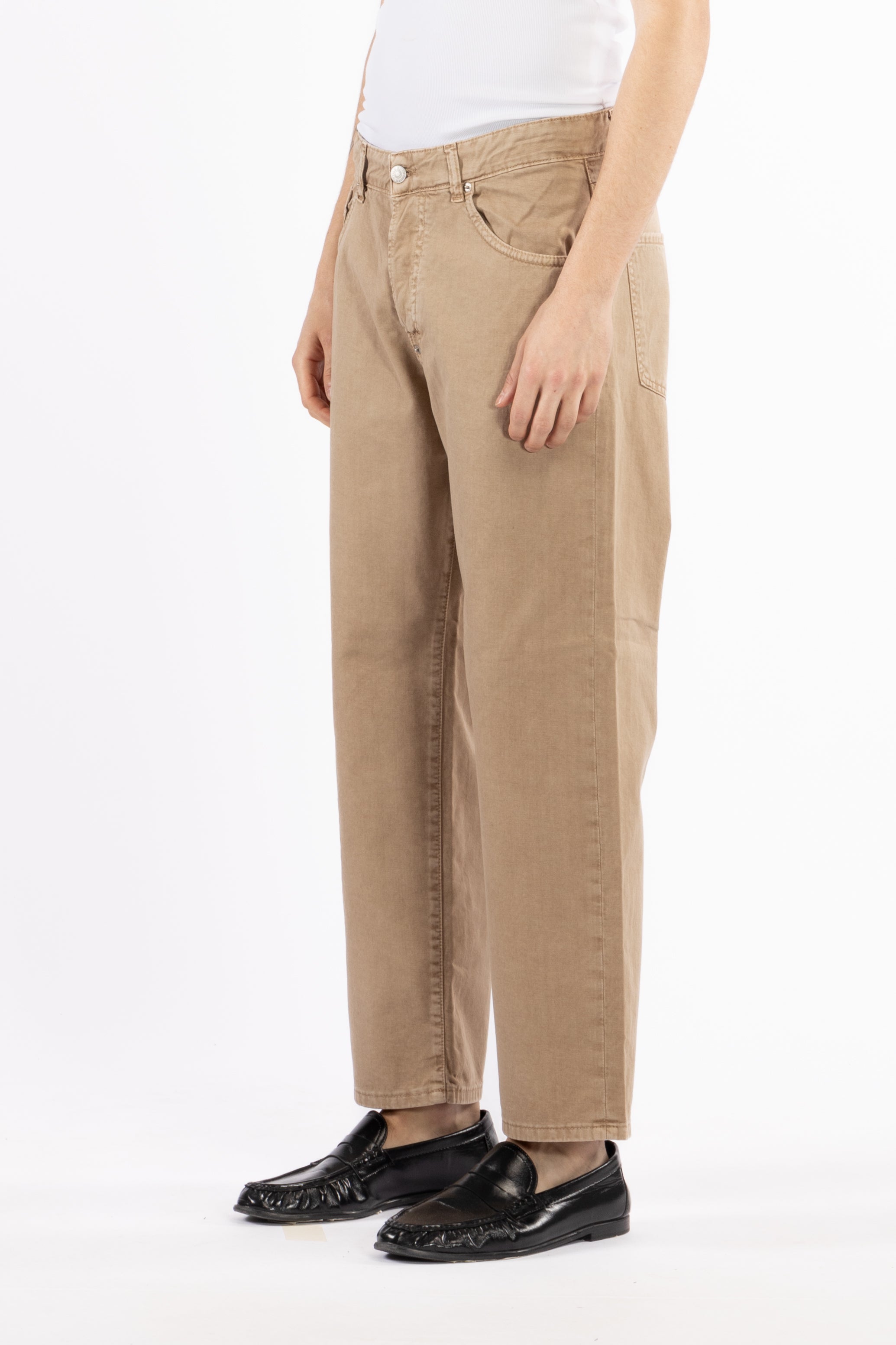 Jeans in cotone denim crop fit - Beige