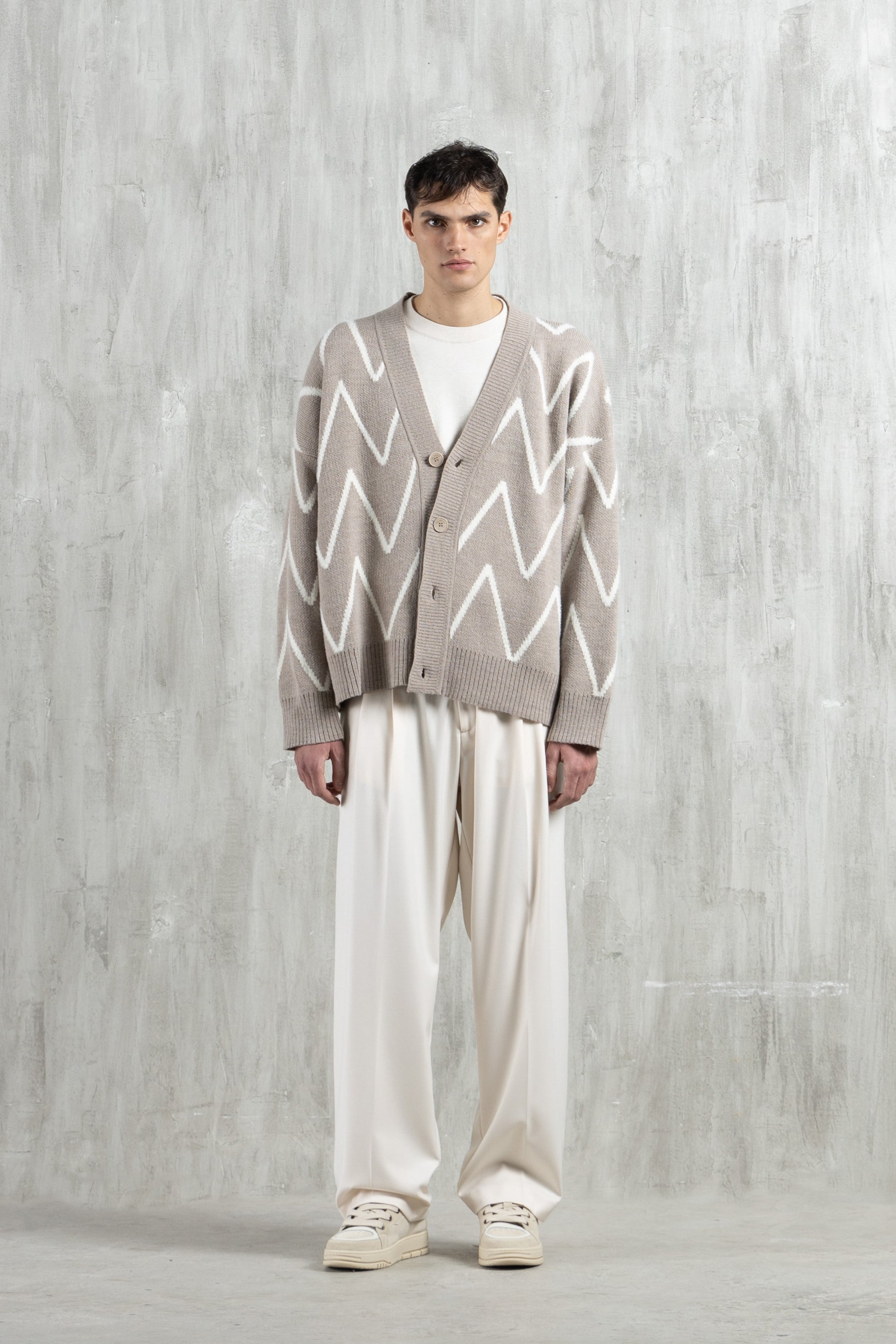 Cardigan oversize motivo zig-zag - Beige