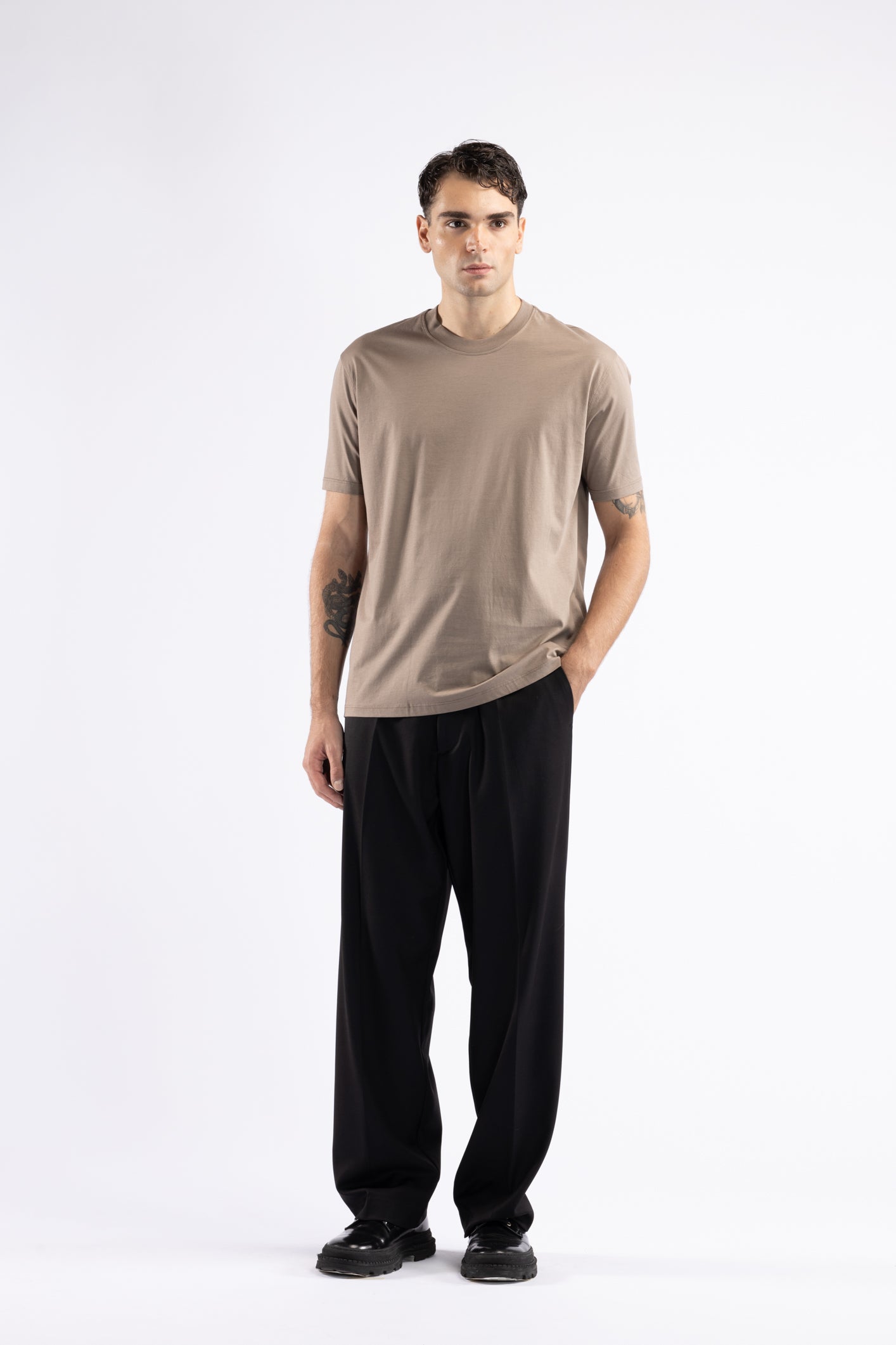 T-shirt in cotone mercerizzato - Tortora