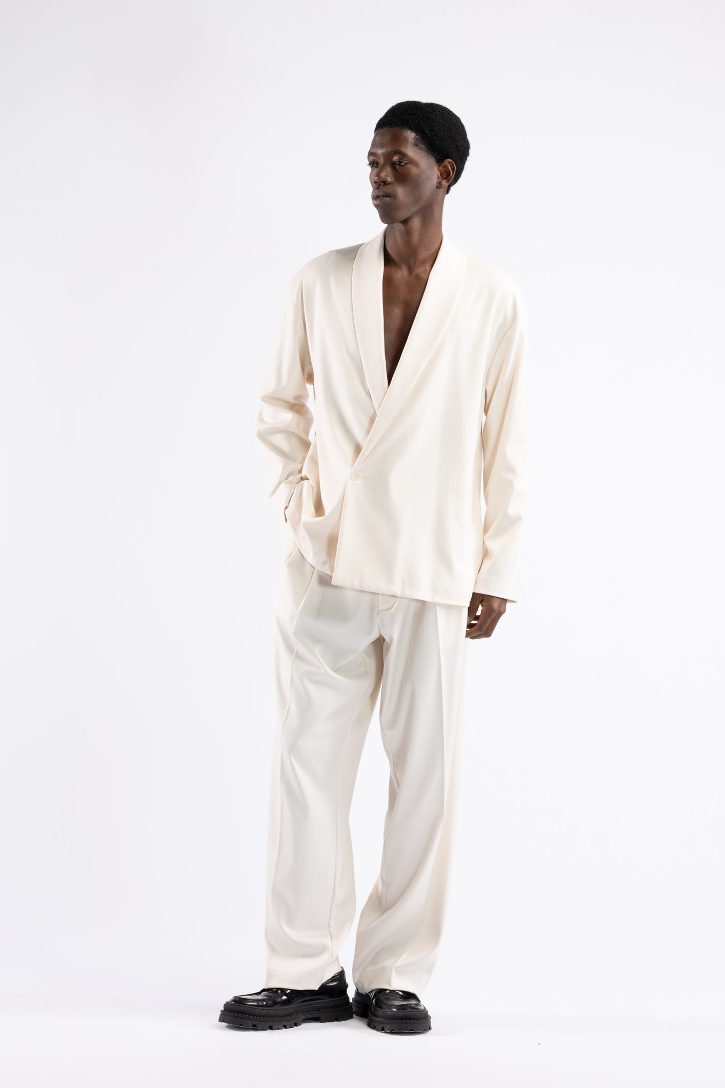 Pantalone doppia pinces fondo ampio - Panna