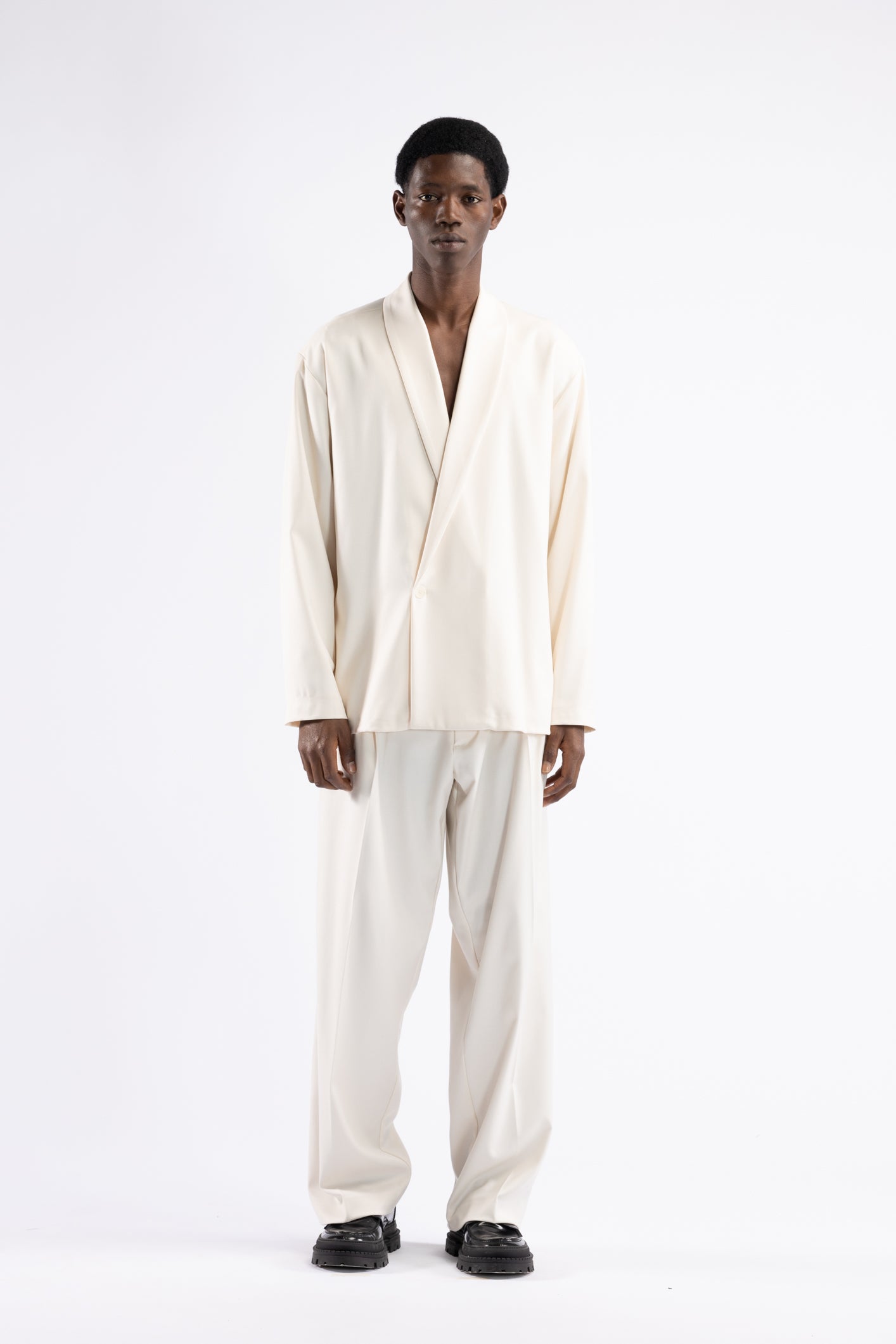 Giacca camicia collo sciallato - Panna