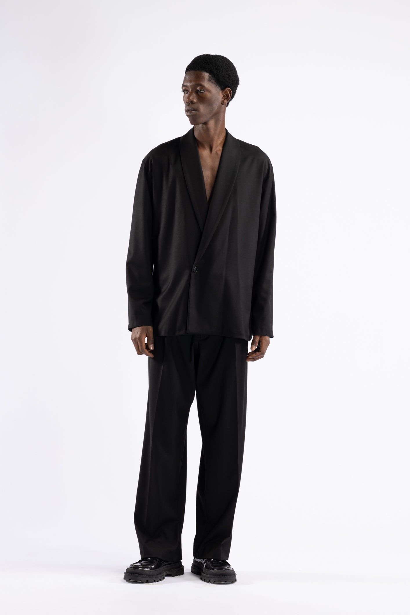 Pantalone doppia pinces fondo ampio - Nero