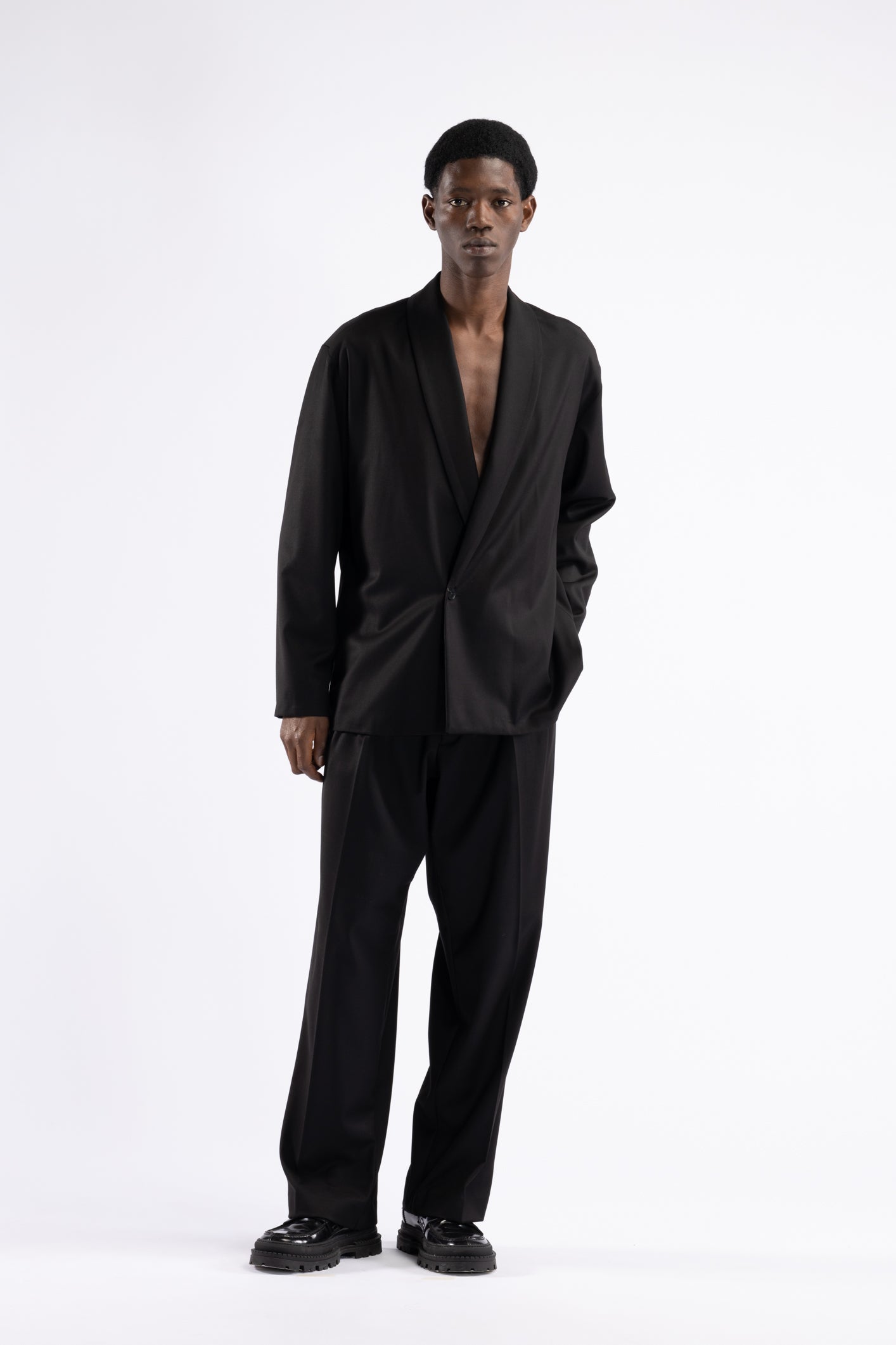 Giacca camicia collo sciallato - Nero