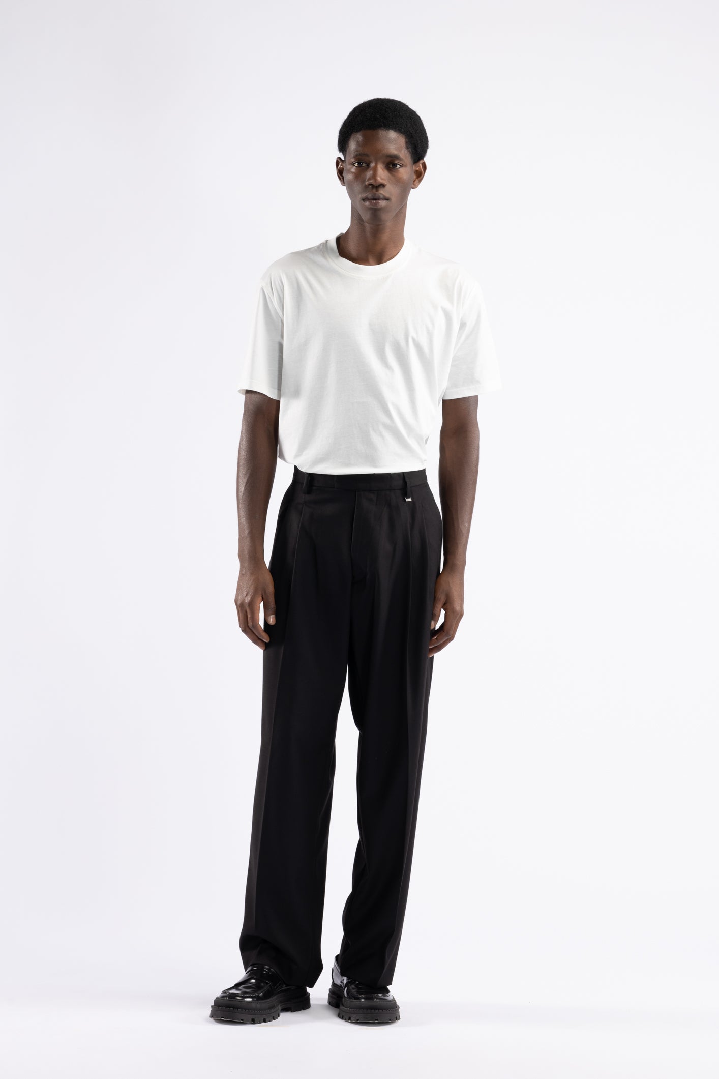 Pantalone doppia pinces fondo ampio - Nero