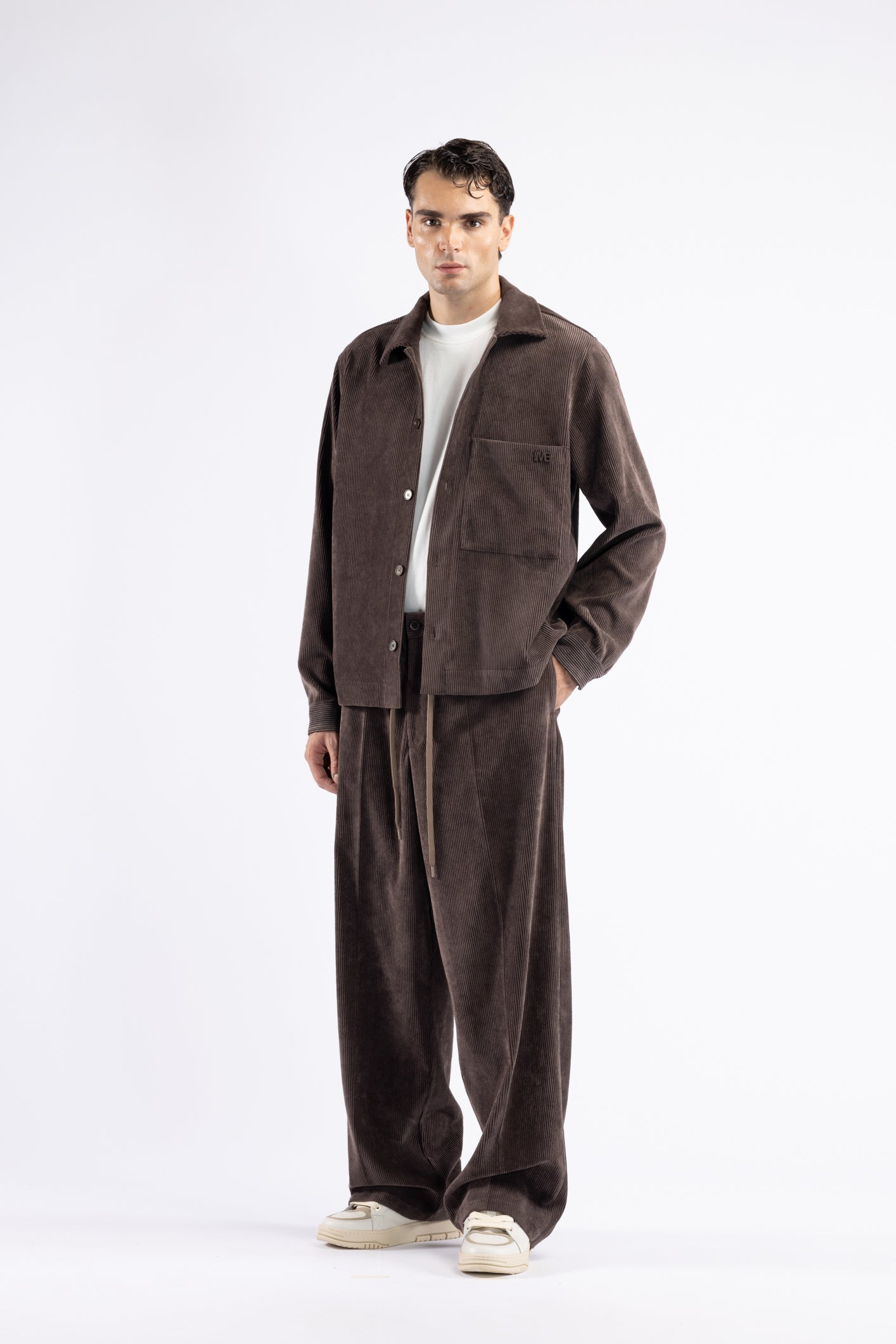 Pantalone con coulisse in velluto a coste - Moro