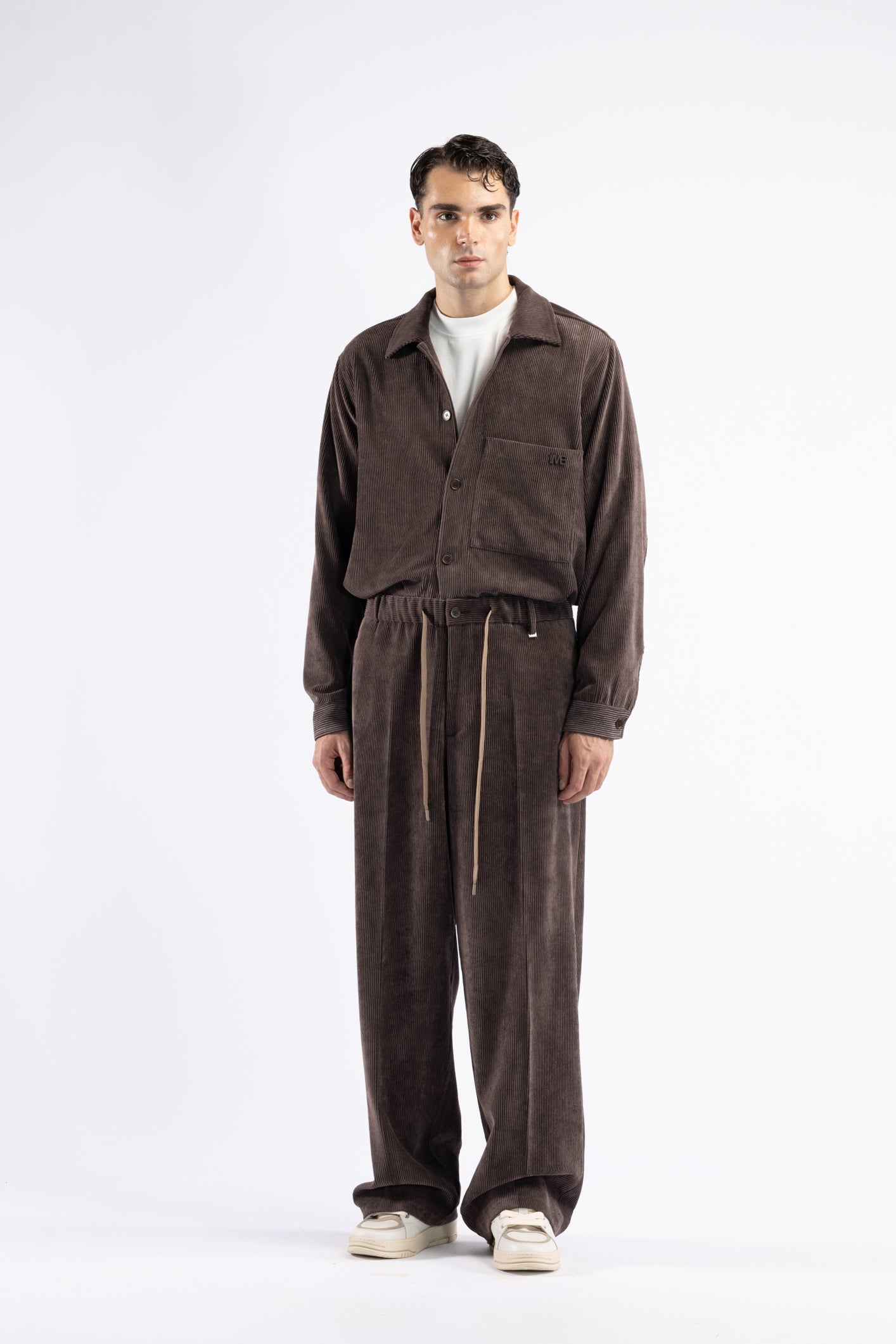 Pantalone con coulisse in velluto a coste - Moro
