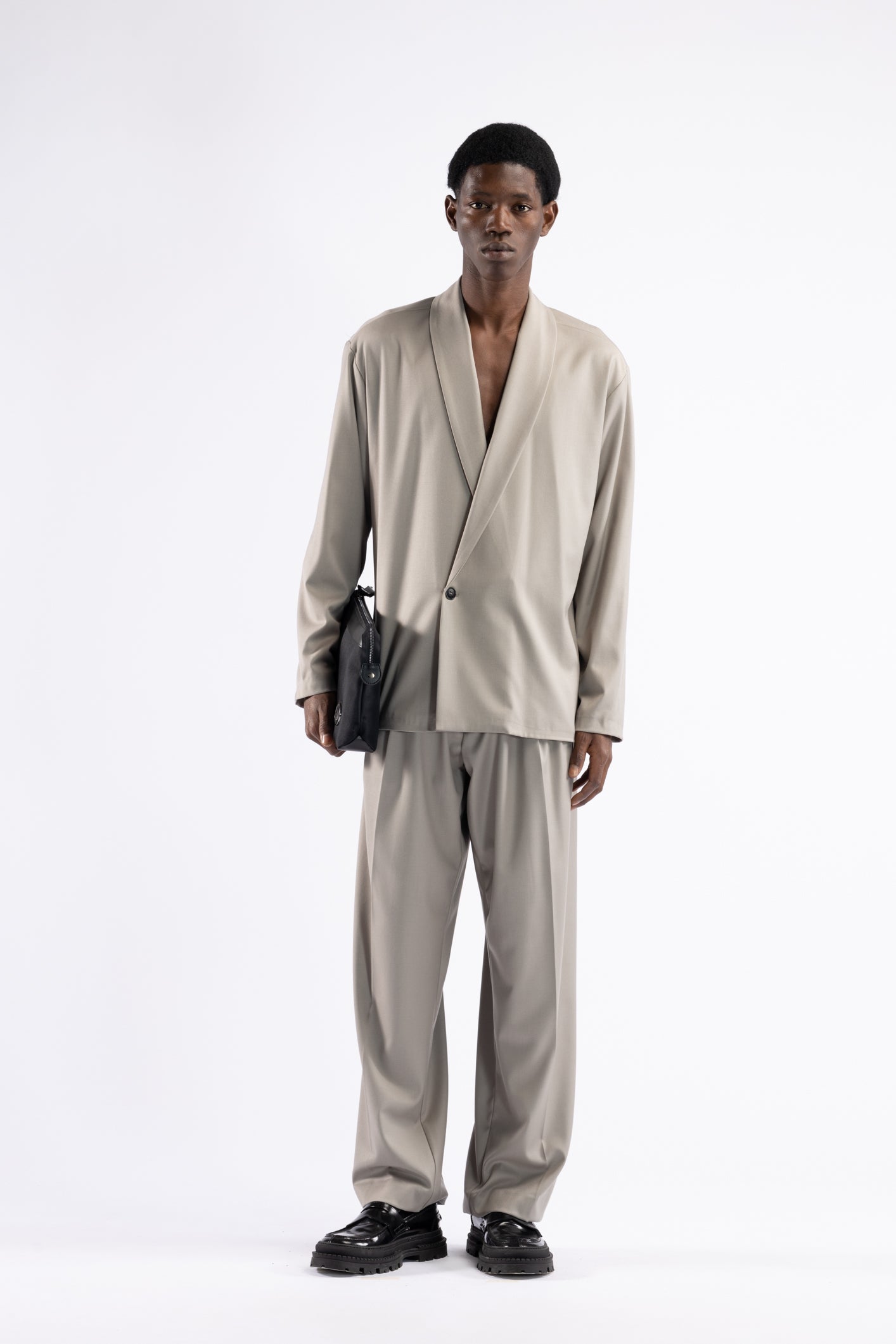 Pantalone doppia pinces fondo ampio - Mastice