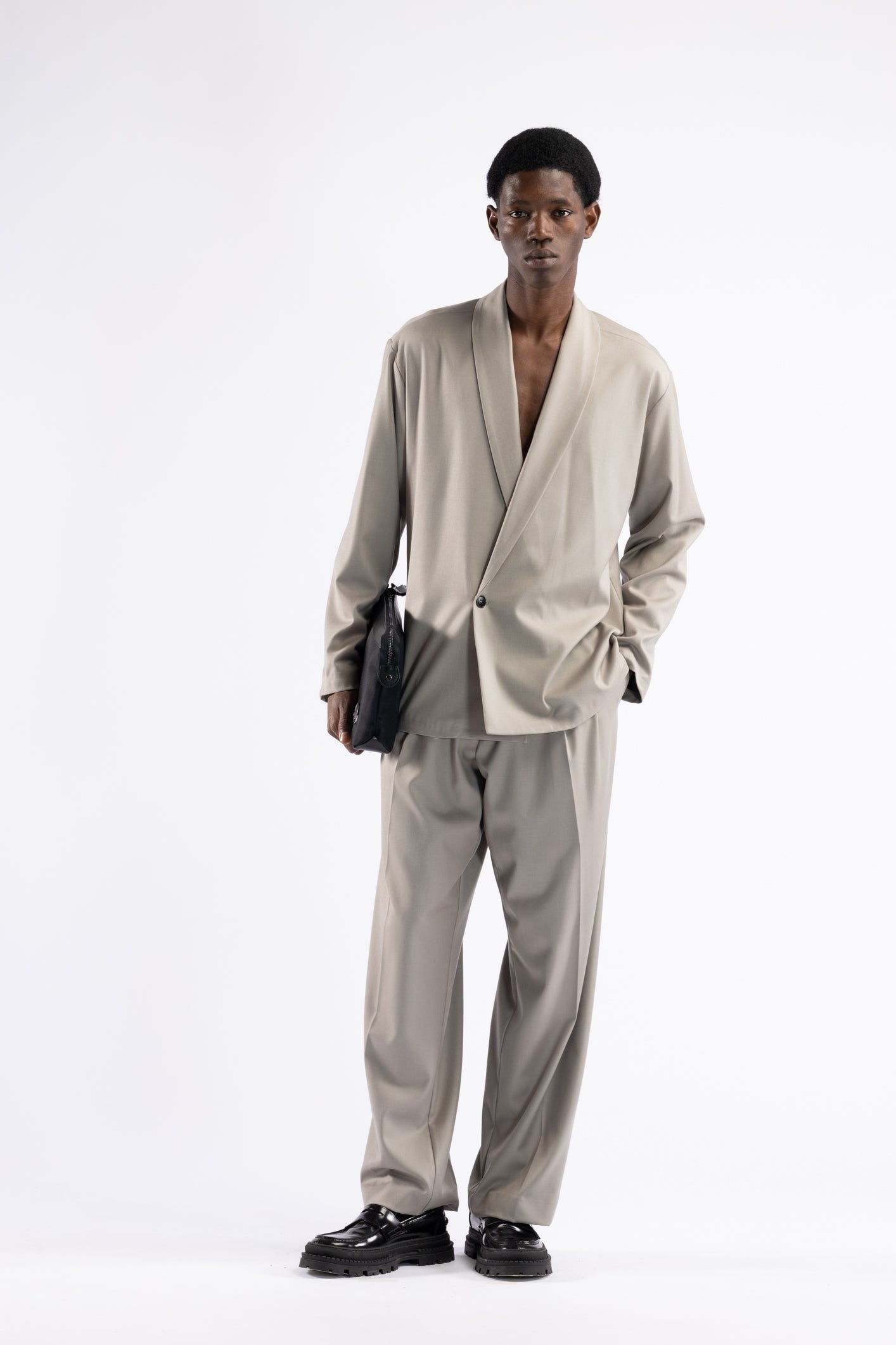 Pantalone doppia pinces fondo ampio - Mastice