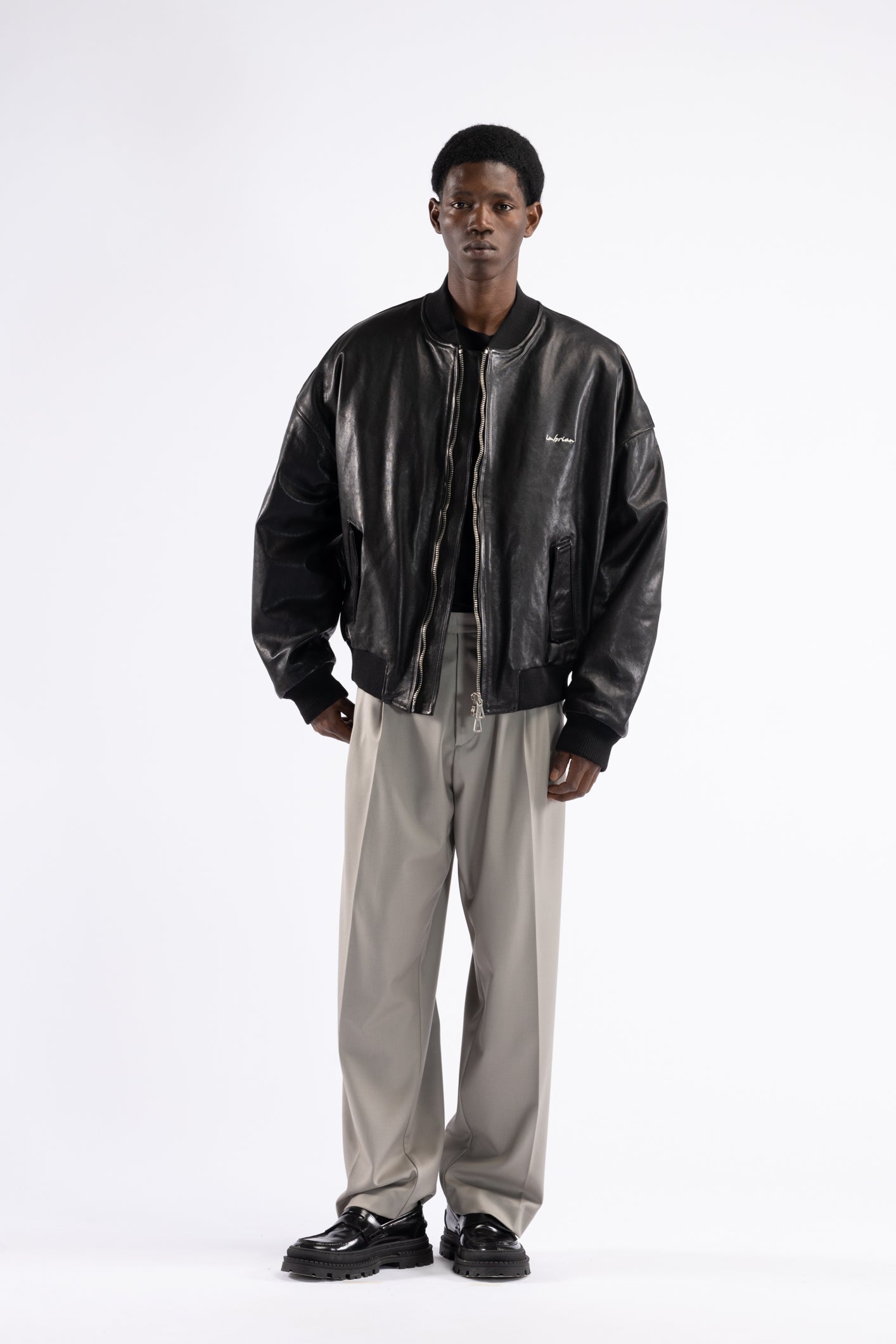 Pantalone doppia pinces fondo ampio - Mastice
