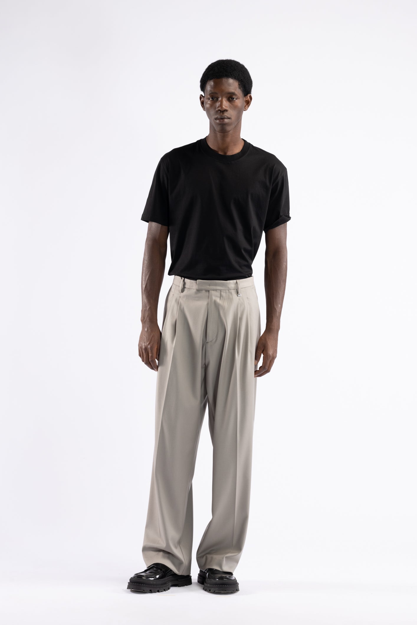 Pantalone doppia pinces fondo ampio - Mastice