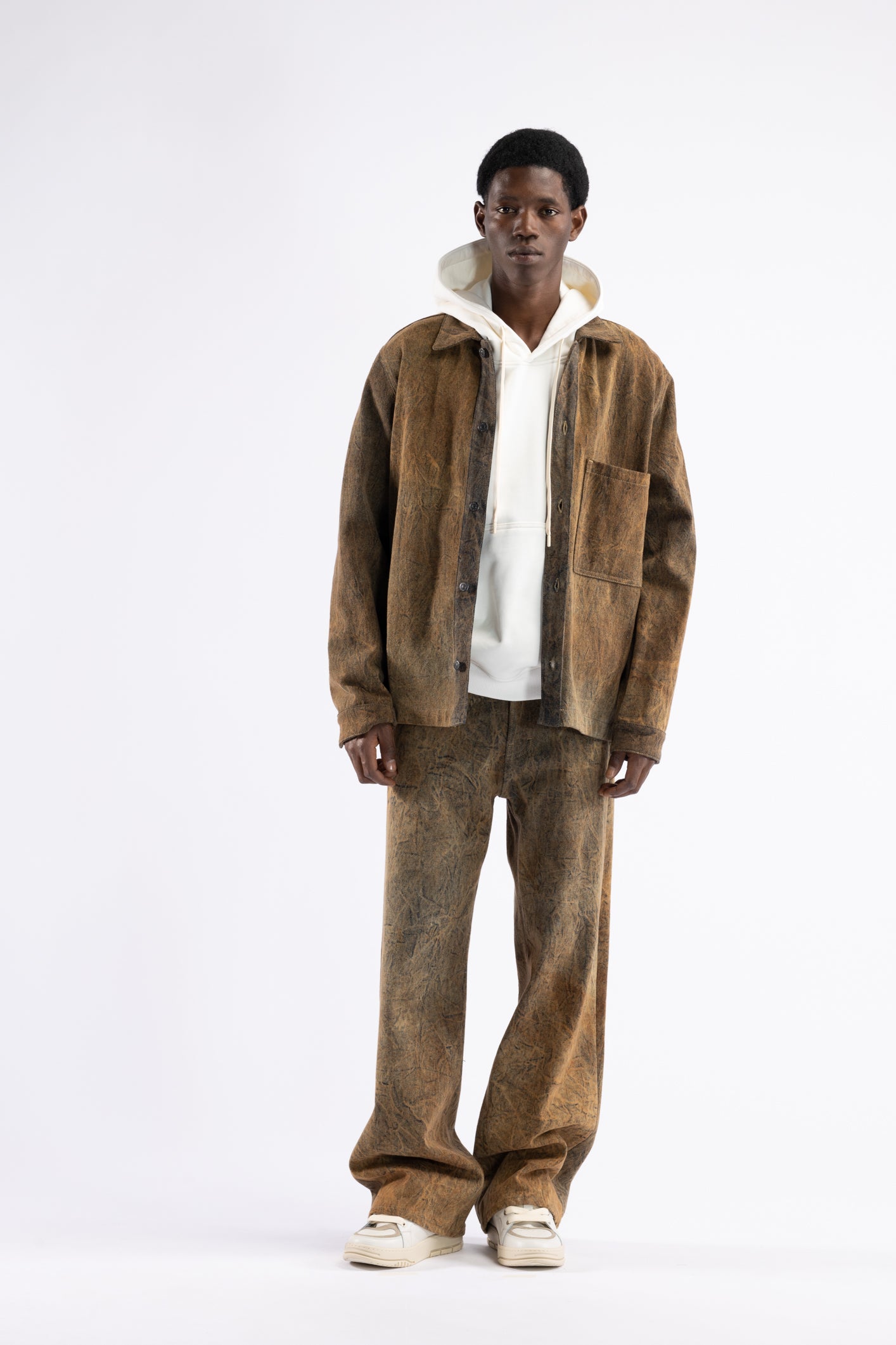 Chemise en denim délavé effet rouille