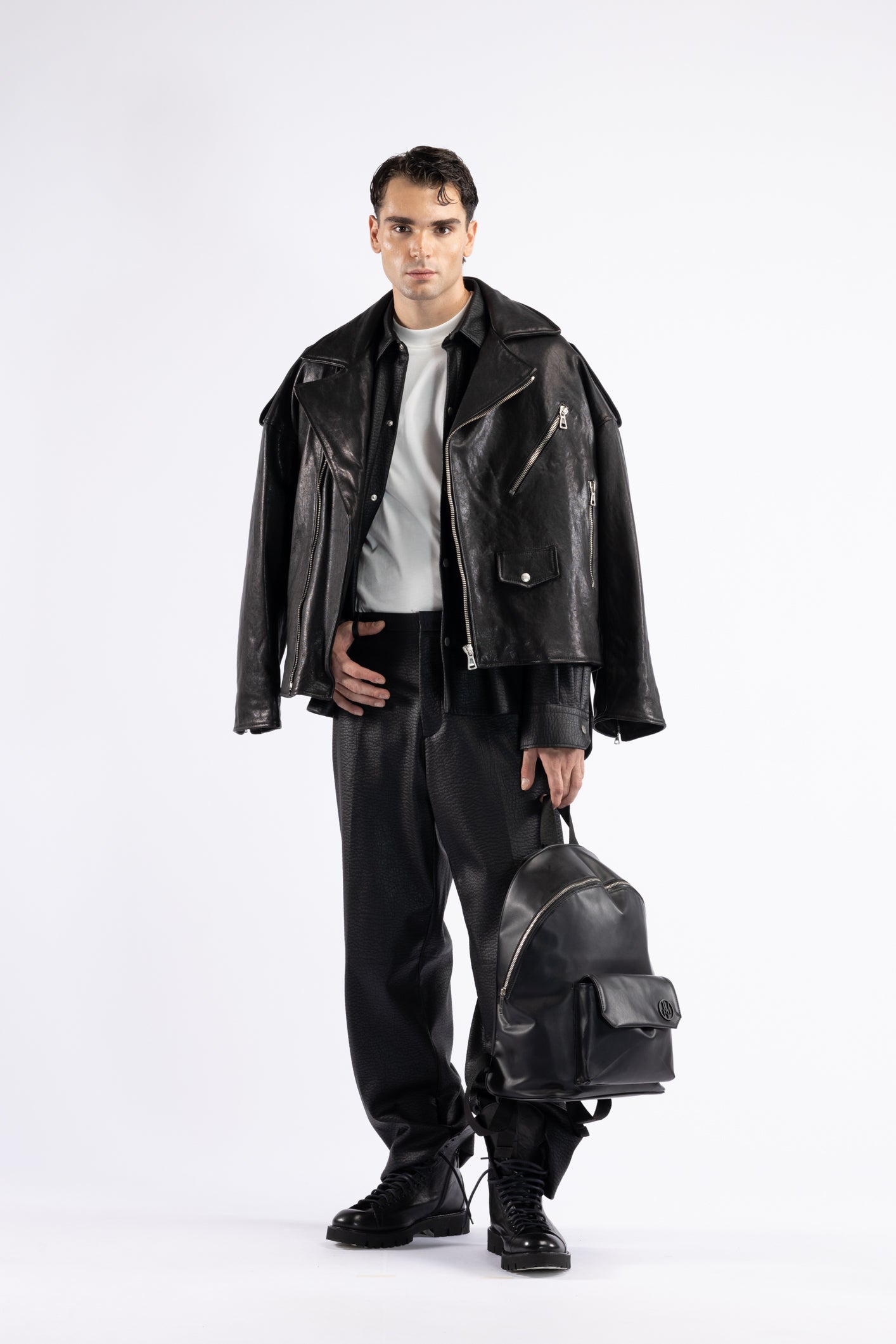 Giacca biker in pelle - Nero