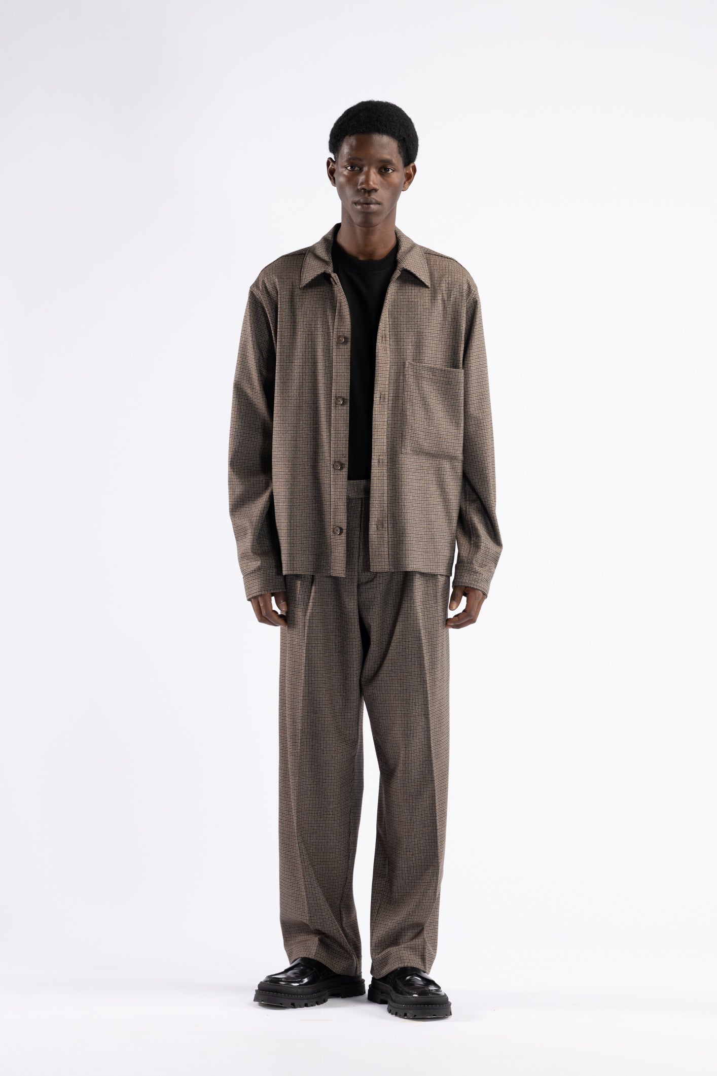 Pantalon pied-de-poule à jambes larges et doubles plis