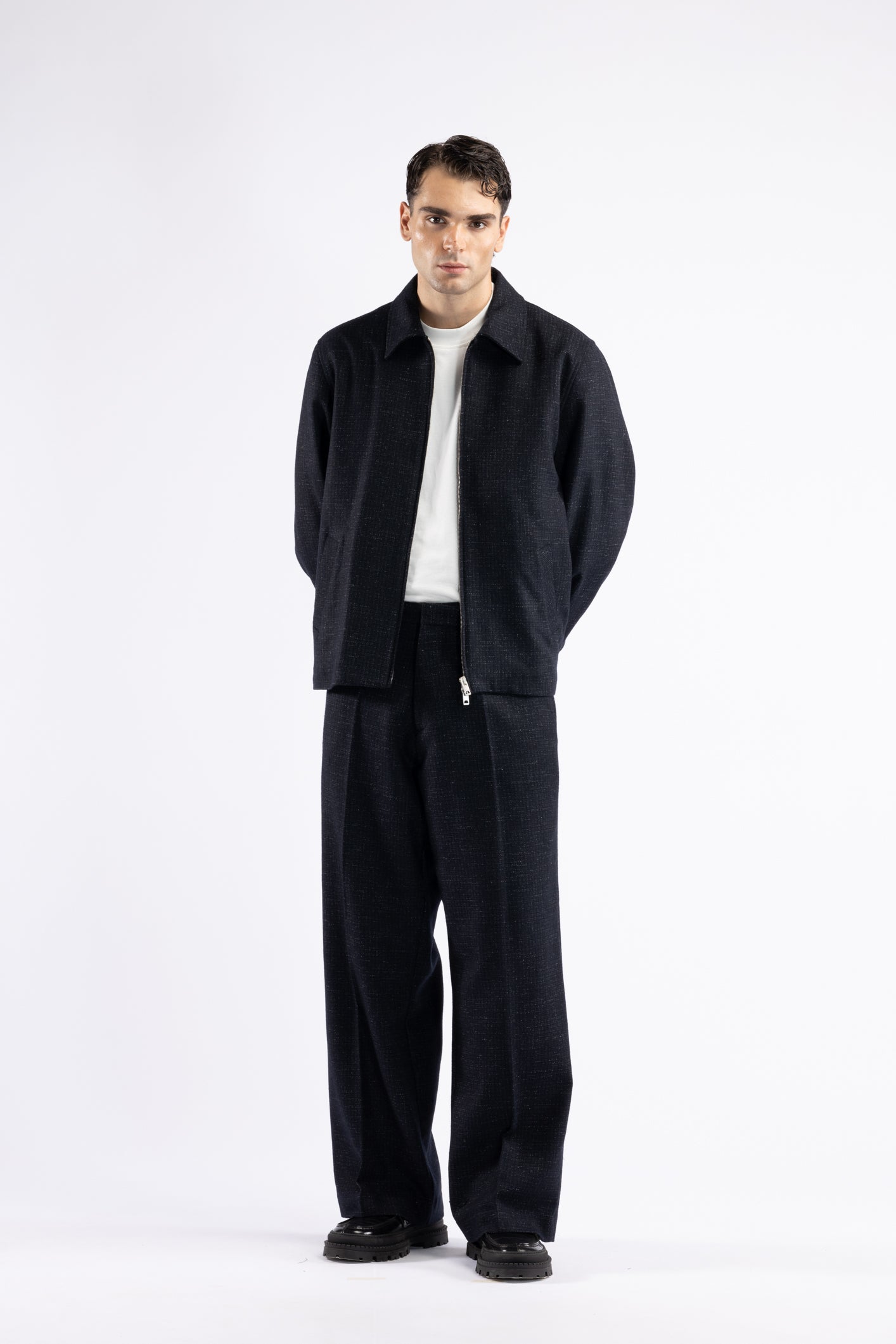 Giacca camicia microfantasia in lana - Blu