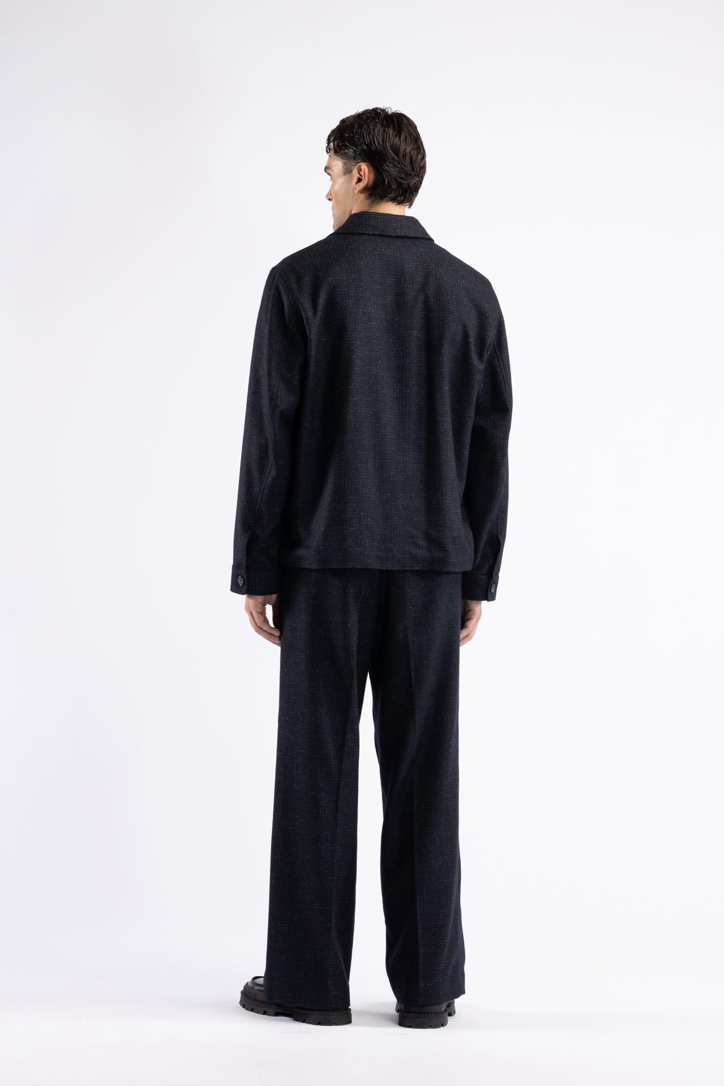 Giacca camicia microfantasia in lana - Blu