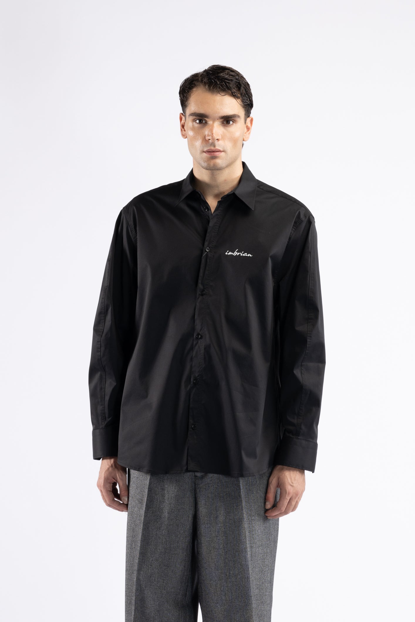 Camicia oversize in cotone con stampa - Nero