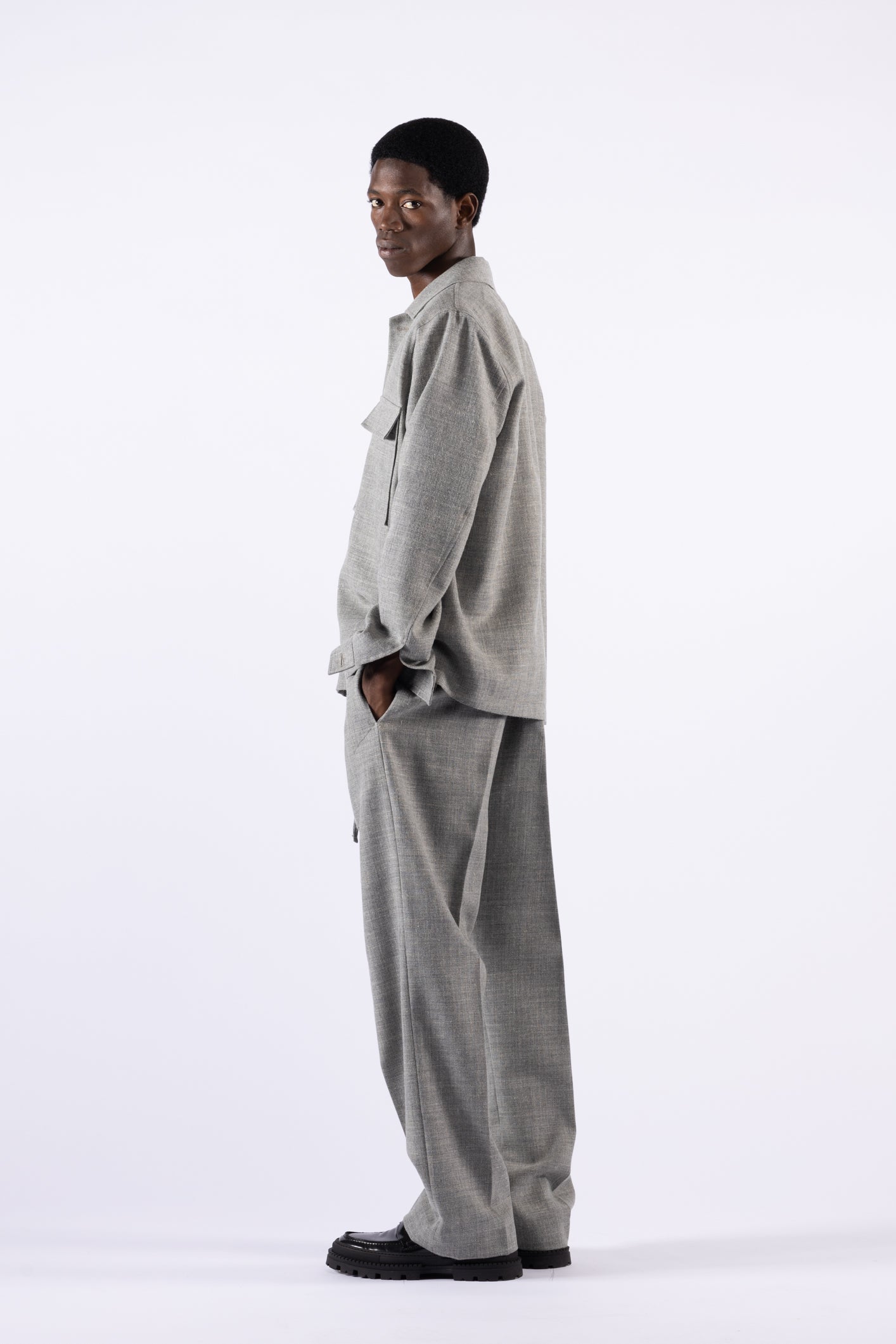 Giacca camicia in lana - Grigio