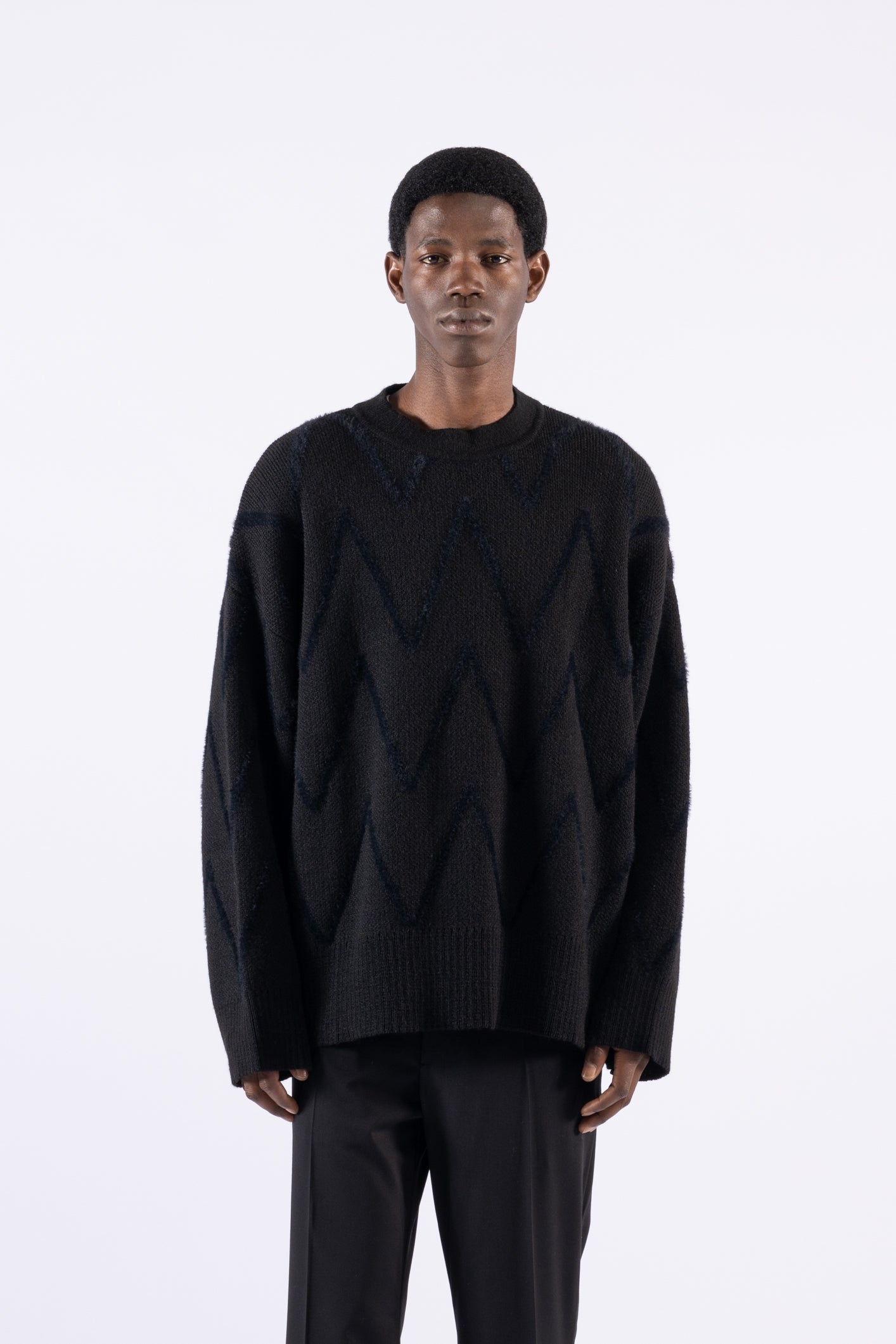 Pull oversize à col rond et motifs - Noir