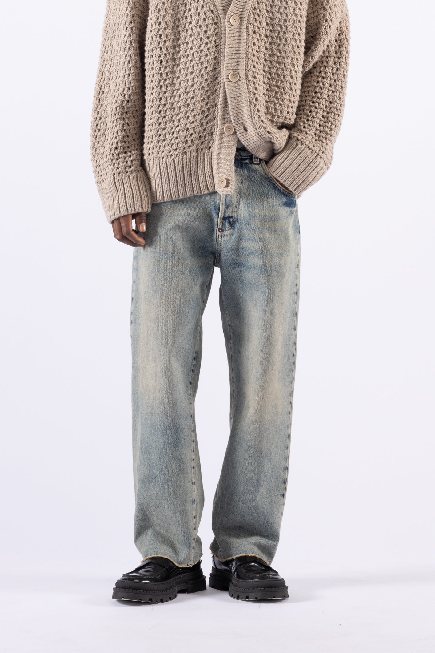 Jeans crop fit in denim effetto slavato