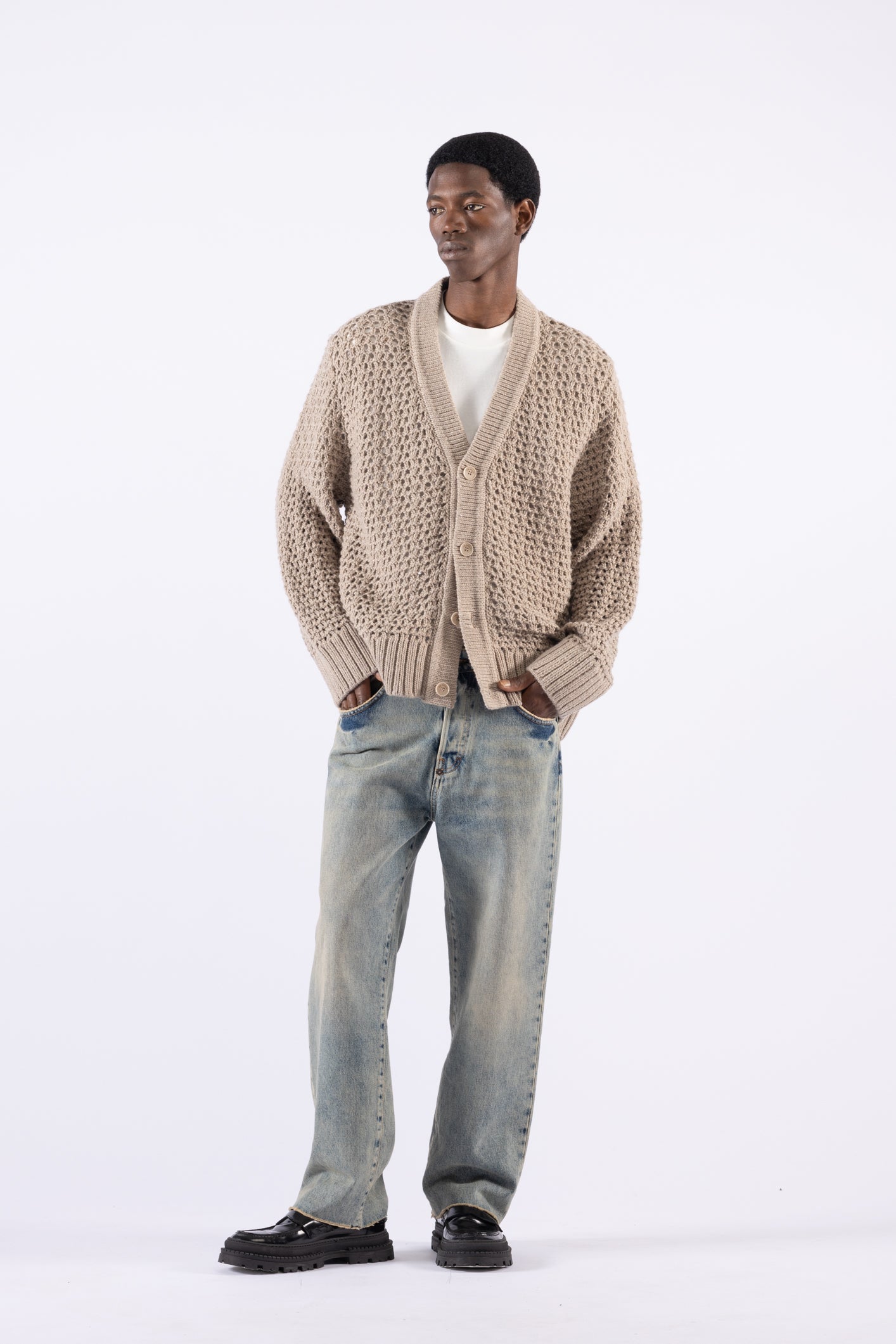 Cardigan oversize traforato - Beige