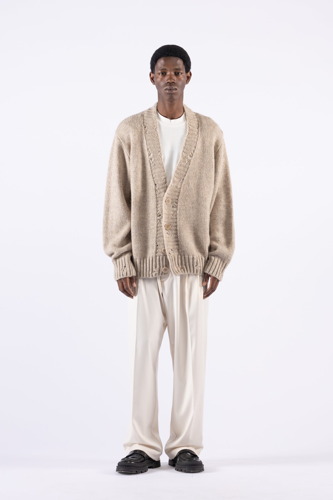 Cardigan oversize con rotture - Beige