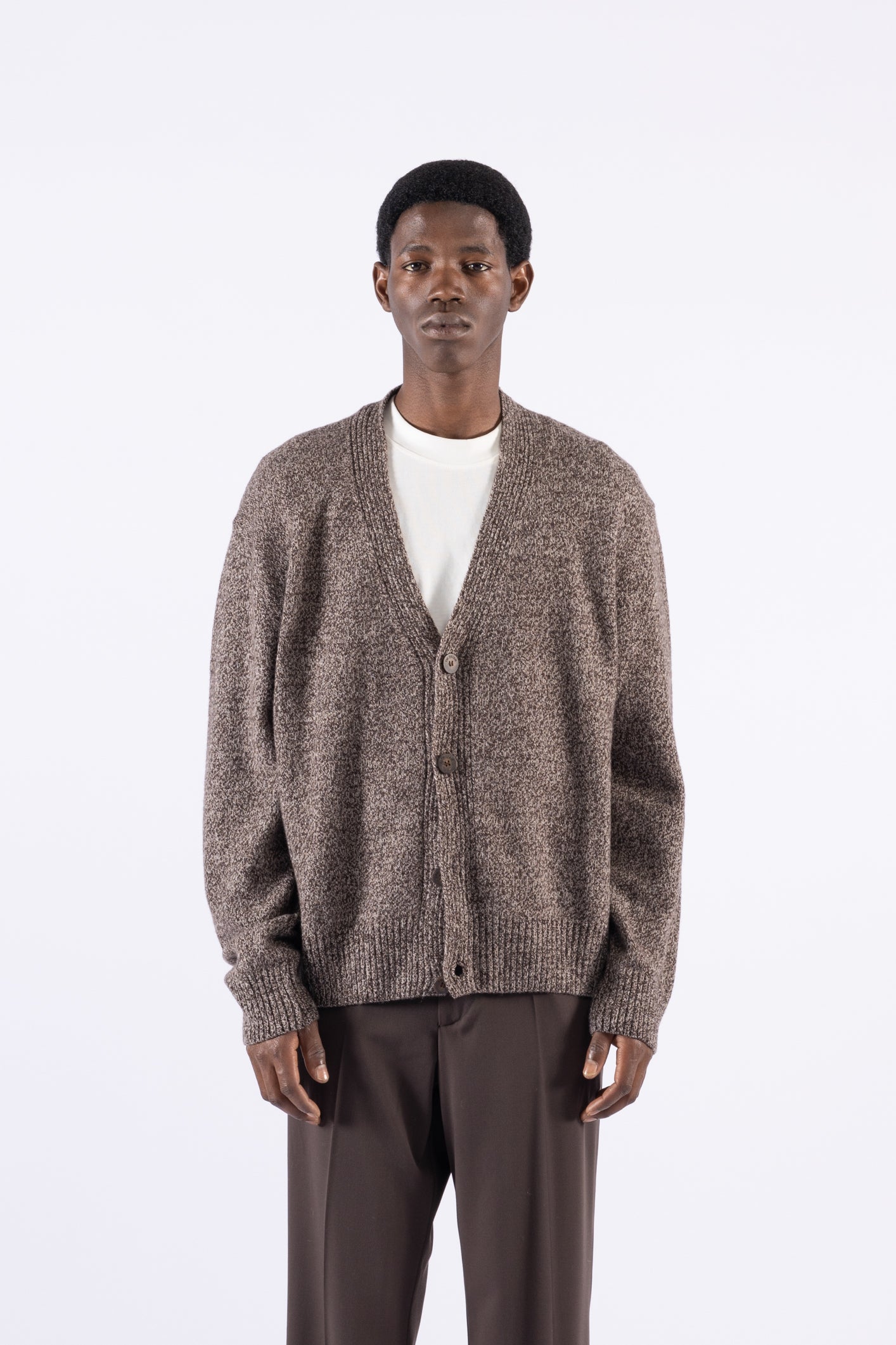 Cardigan melange in lana - Moro