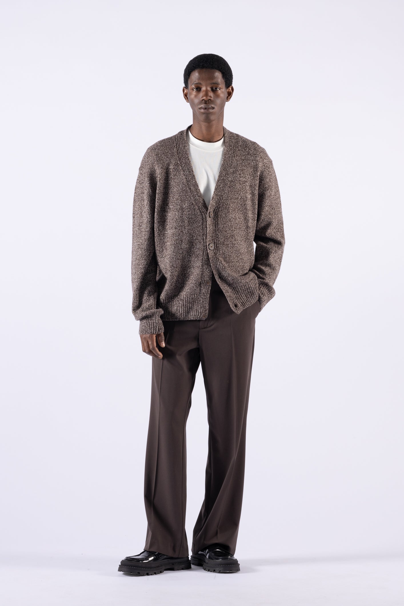 Cardigan melange in lana - Moro